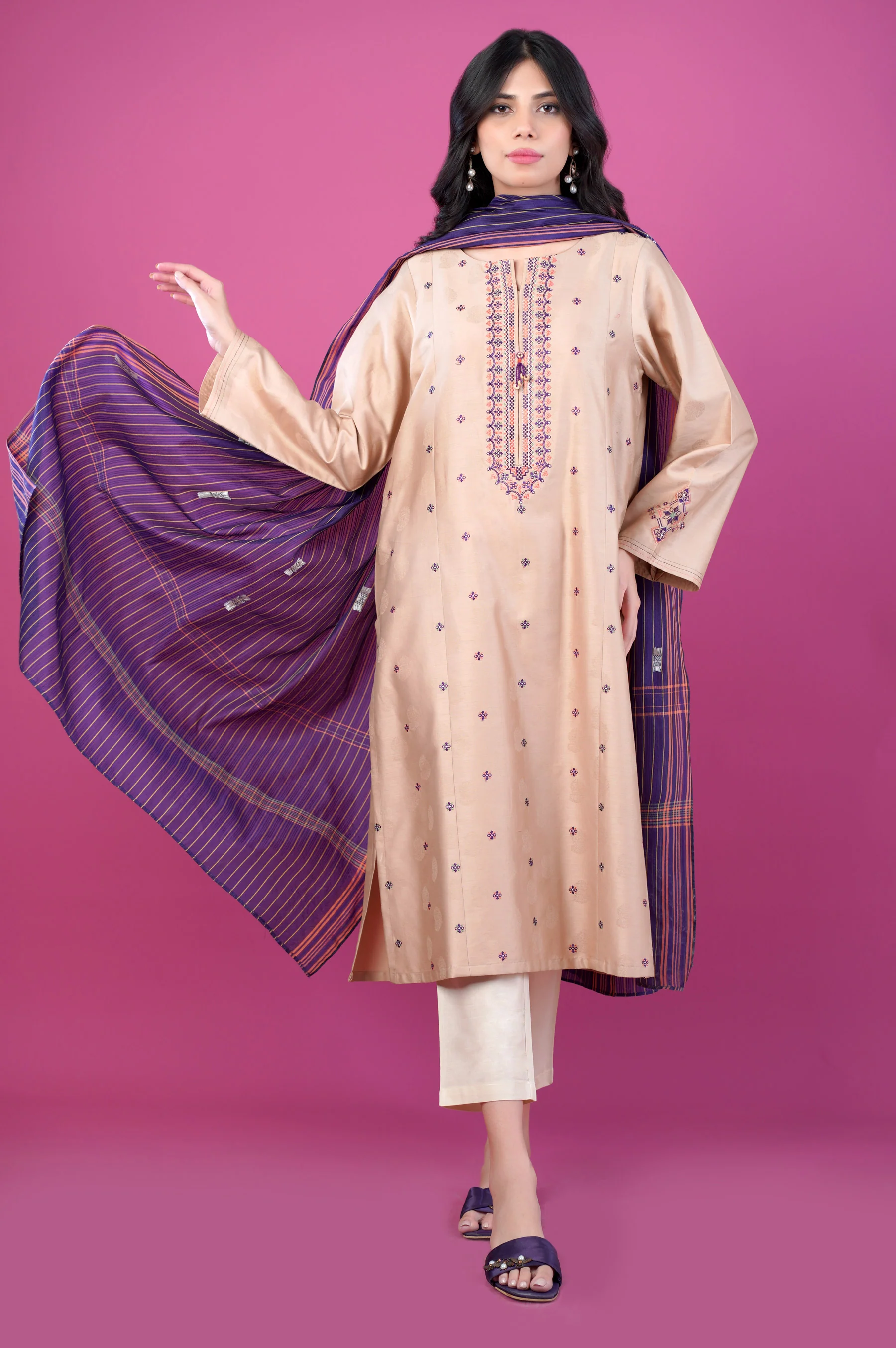 Stitched 2 Piece Satin Jacquard Suit - Image 2