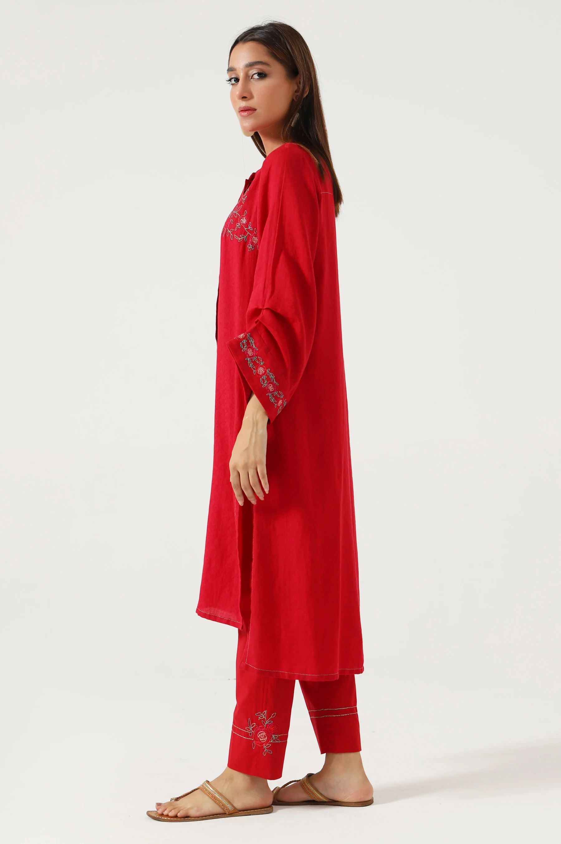Stitched 2 Piece Satin Jacquard Suit - Image 4