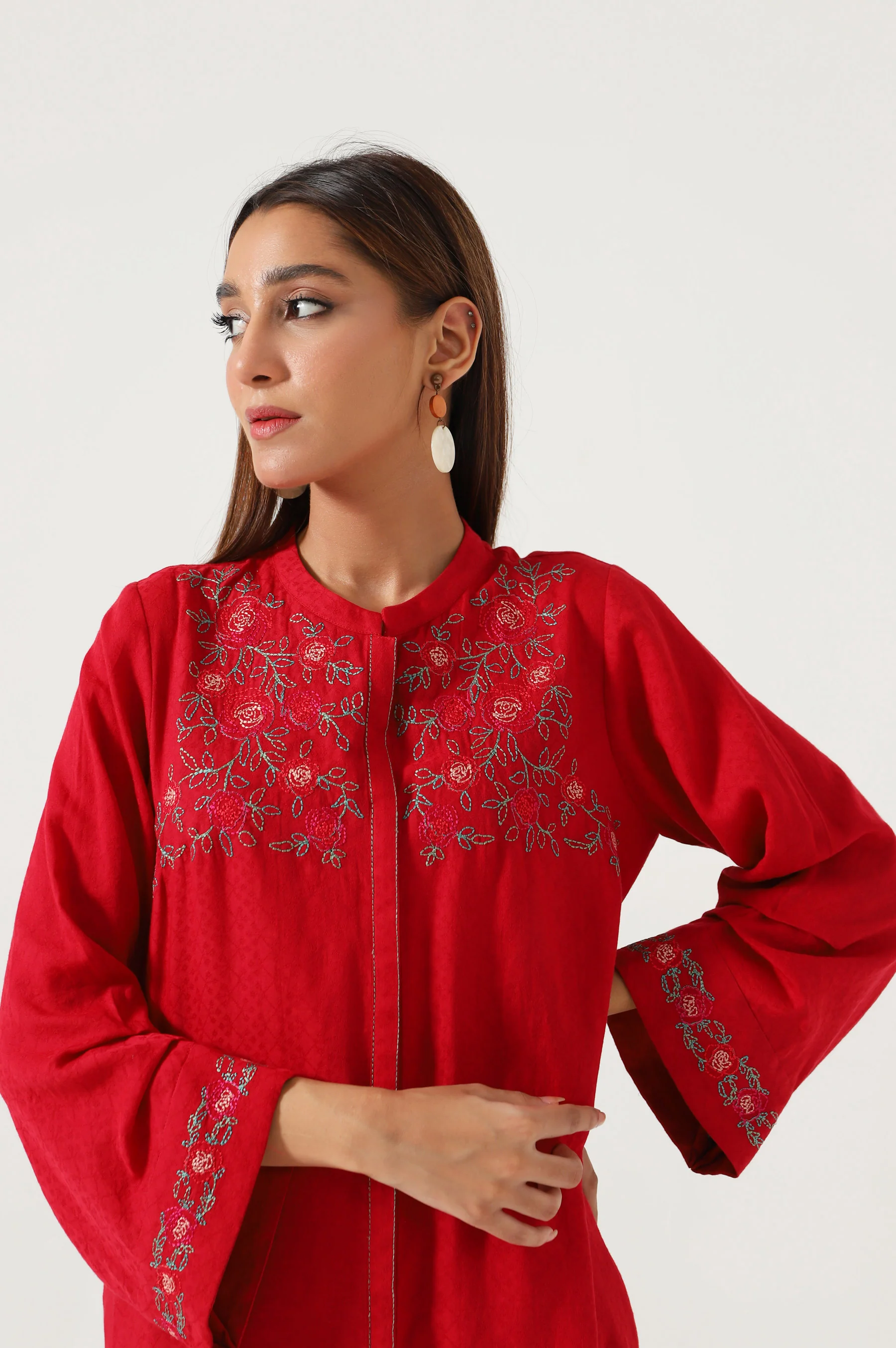 Stitched 2 Piece Satin Jacquard Suit - Image 5