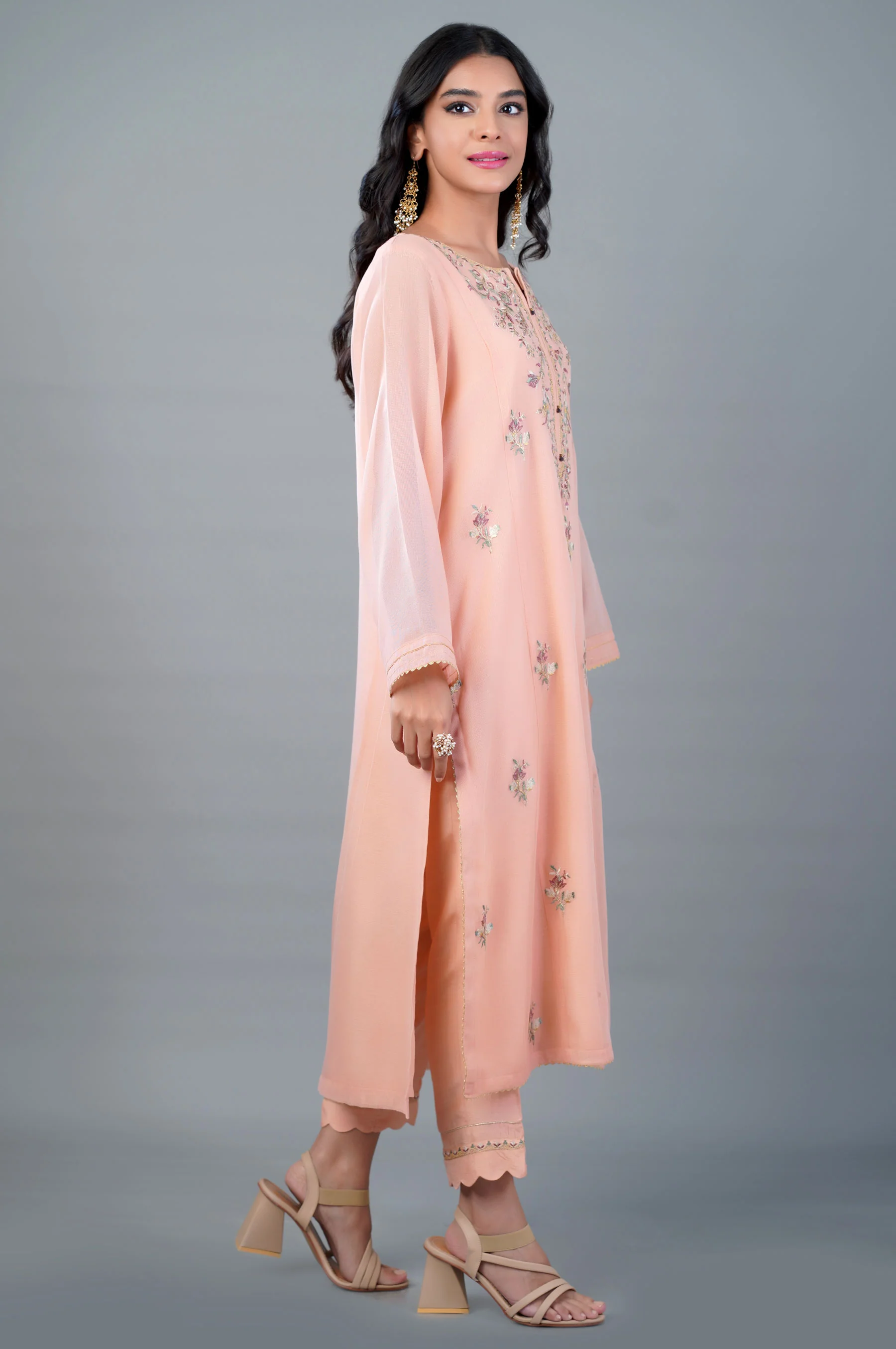 Stitched 2 Piece Khaddi Net Embroidered Outfit - Image 3