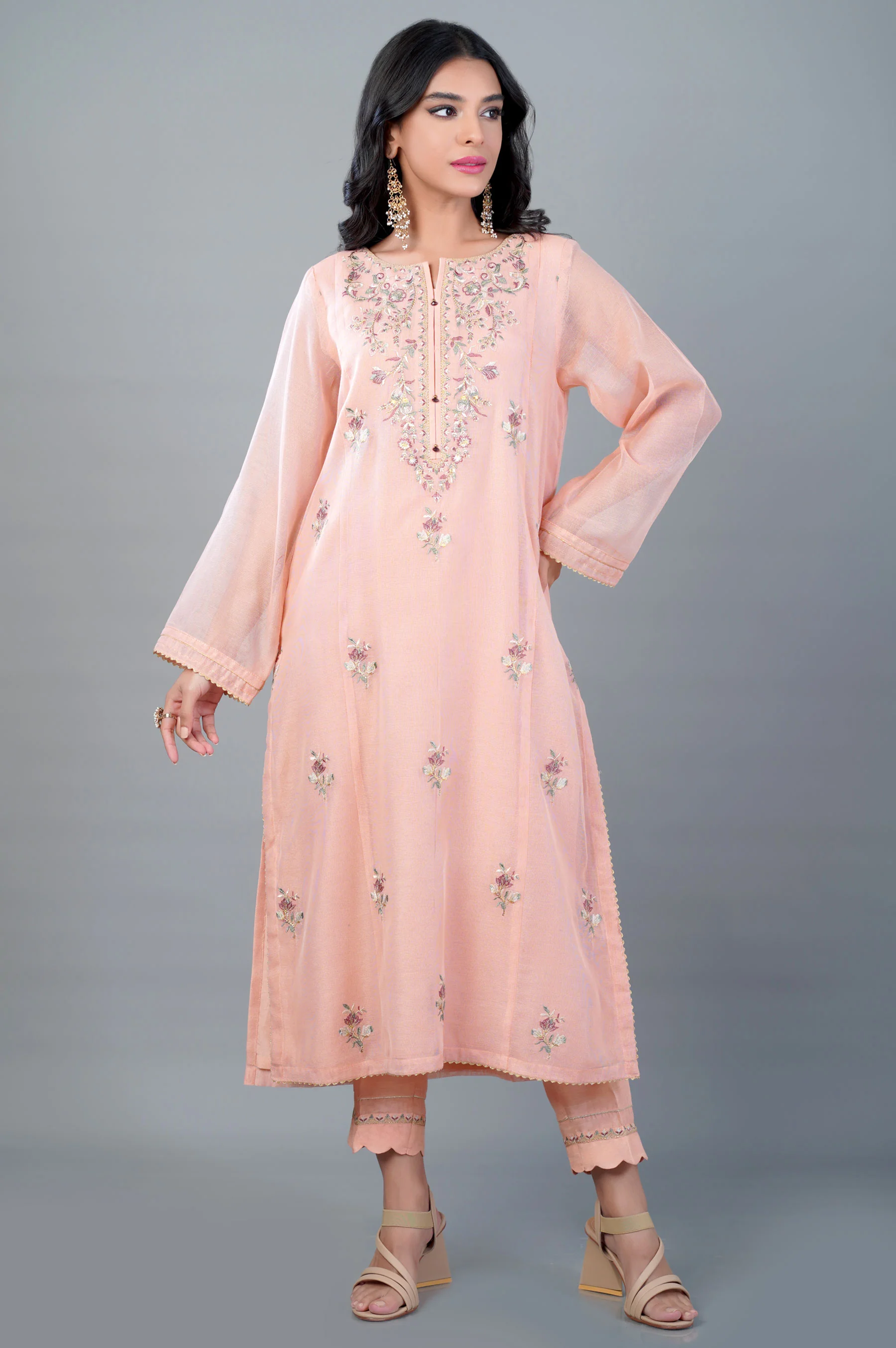 Stitched 2 Piece Khaddi Net Embroidered Outfit - Image 4