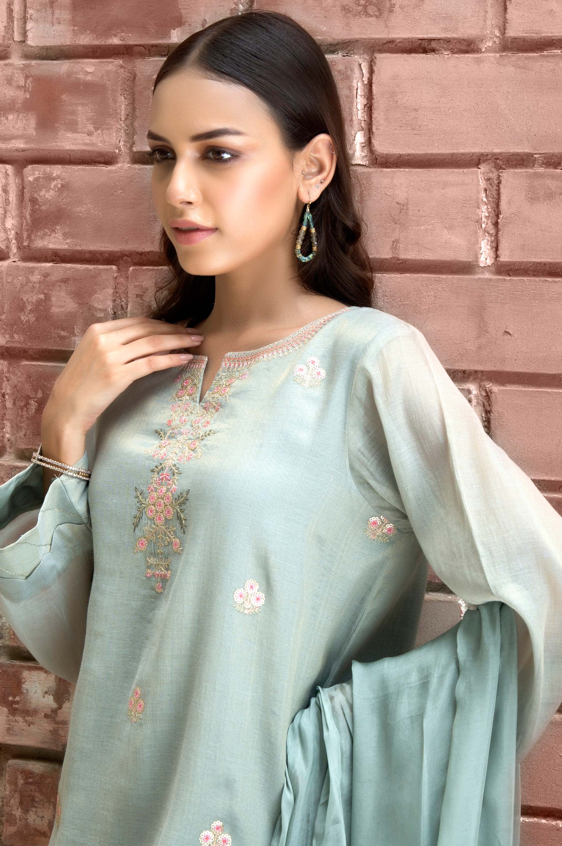 Stitched 2 Piece Kundan Net Embroidered Suit - Image 3