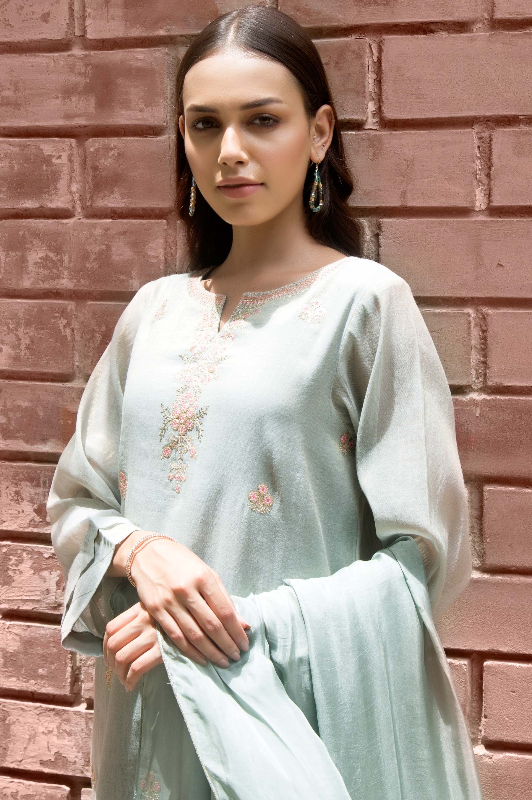 Stitched 2 Piece Kundan Net Embroidered Suit - Image 4