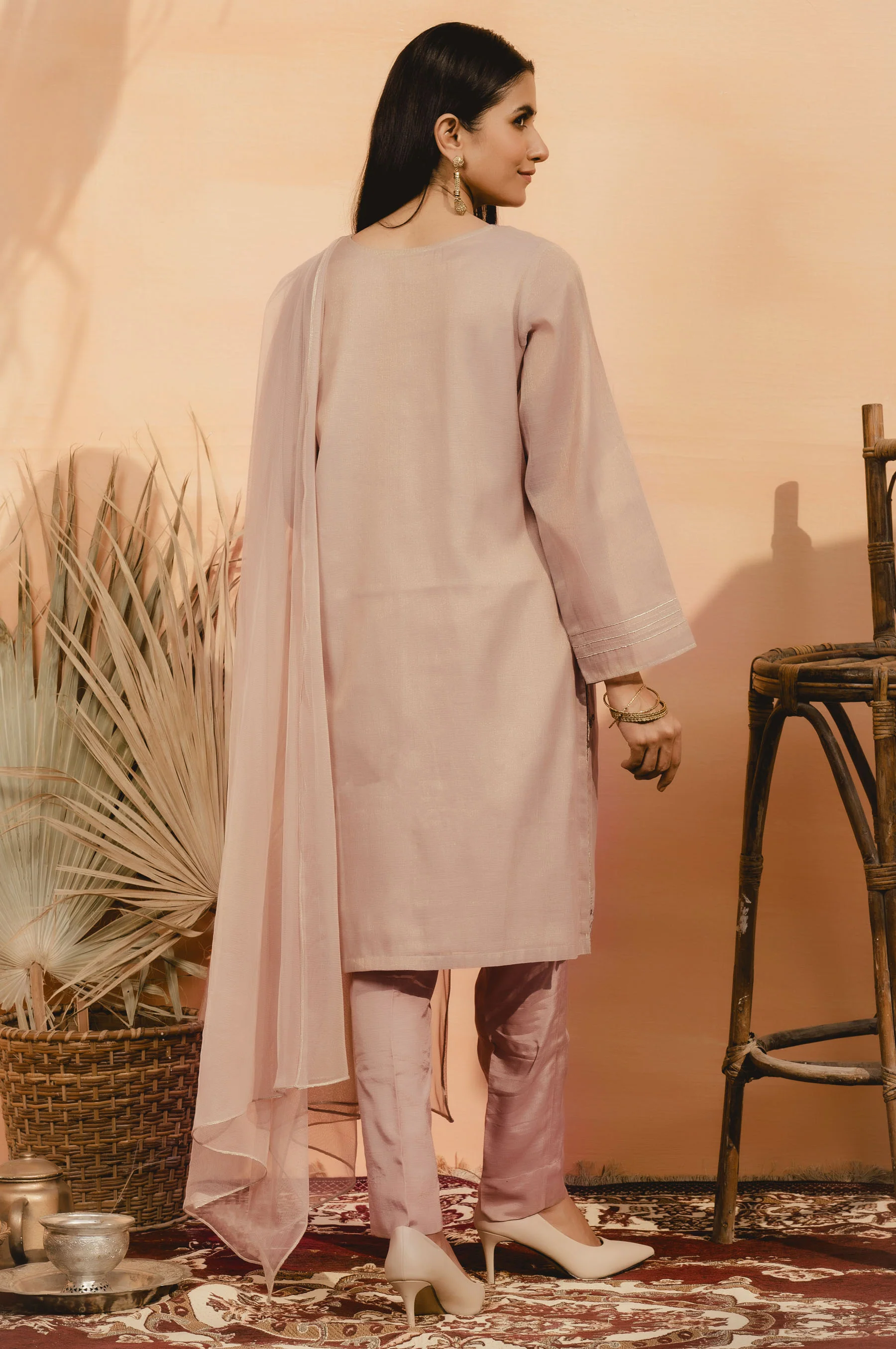 Stitched 2 Piece Mysuri Net Embroidered Suit - Image 2