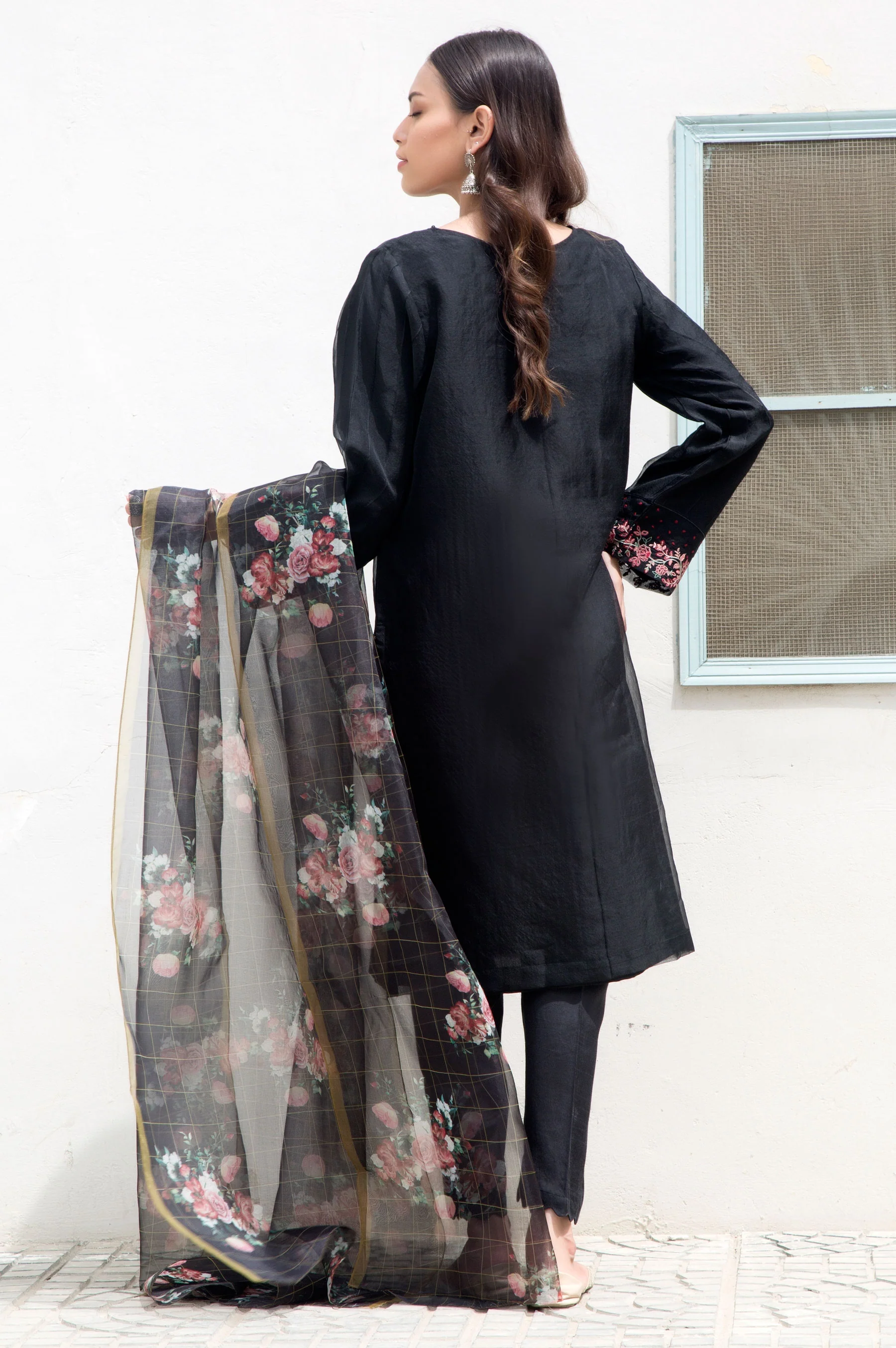 Stitched 2 Piece Organza Embroidered Suit - Image 2