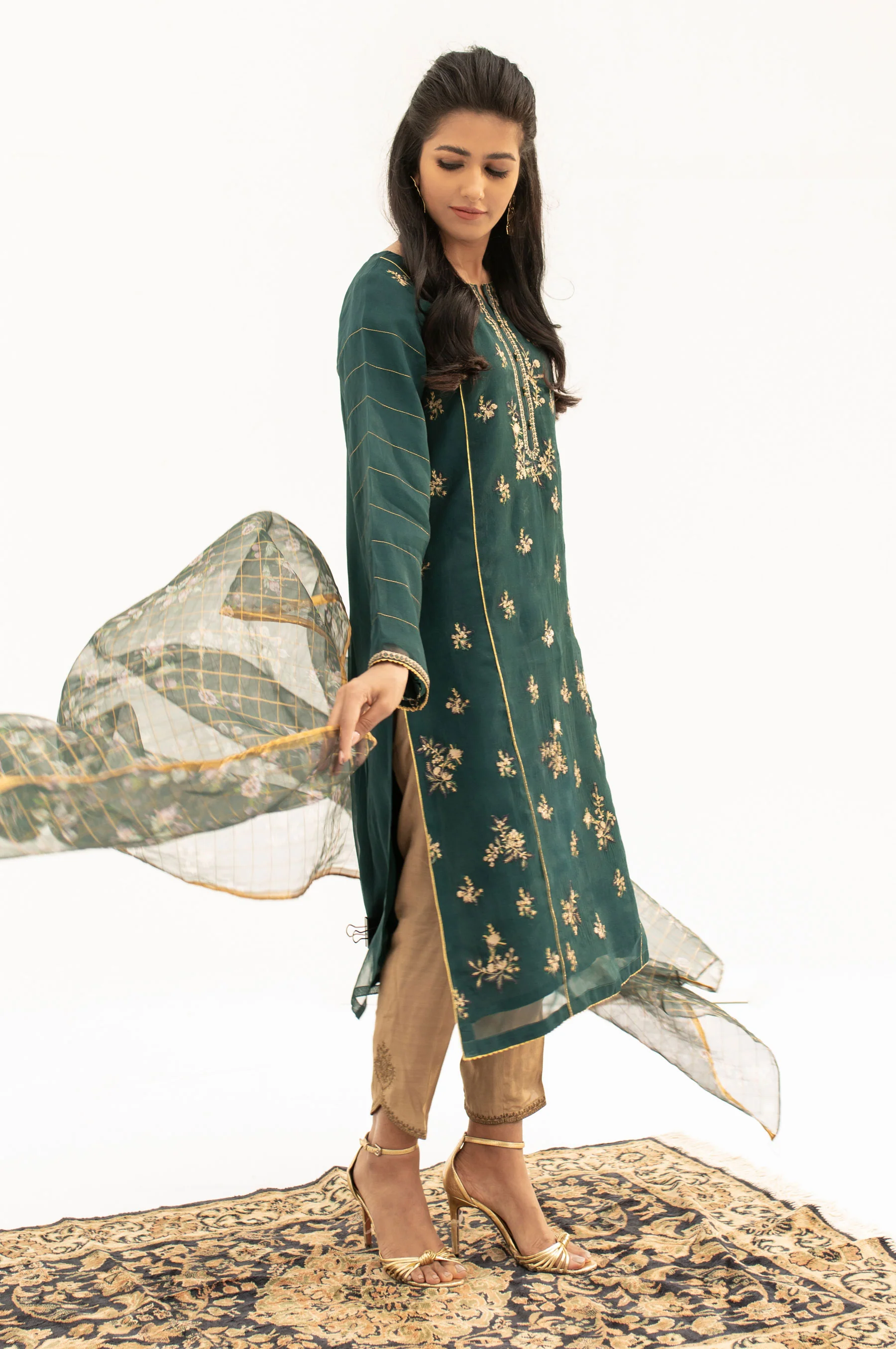 Stitched 2 Pieces Embroidered Organza Outfit - Image 2