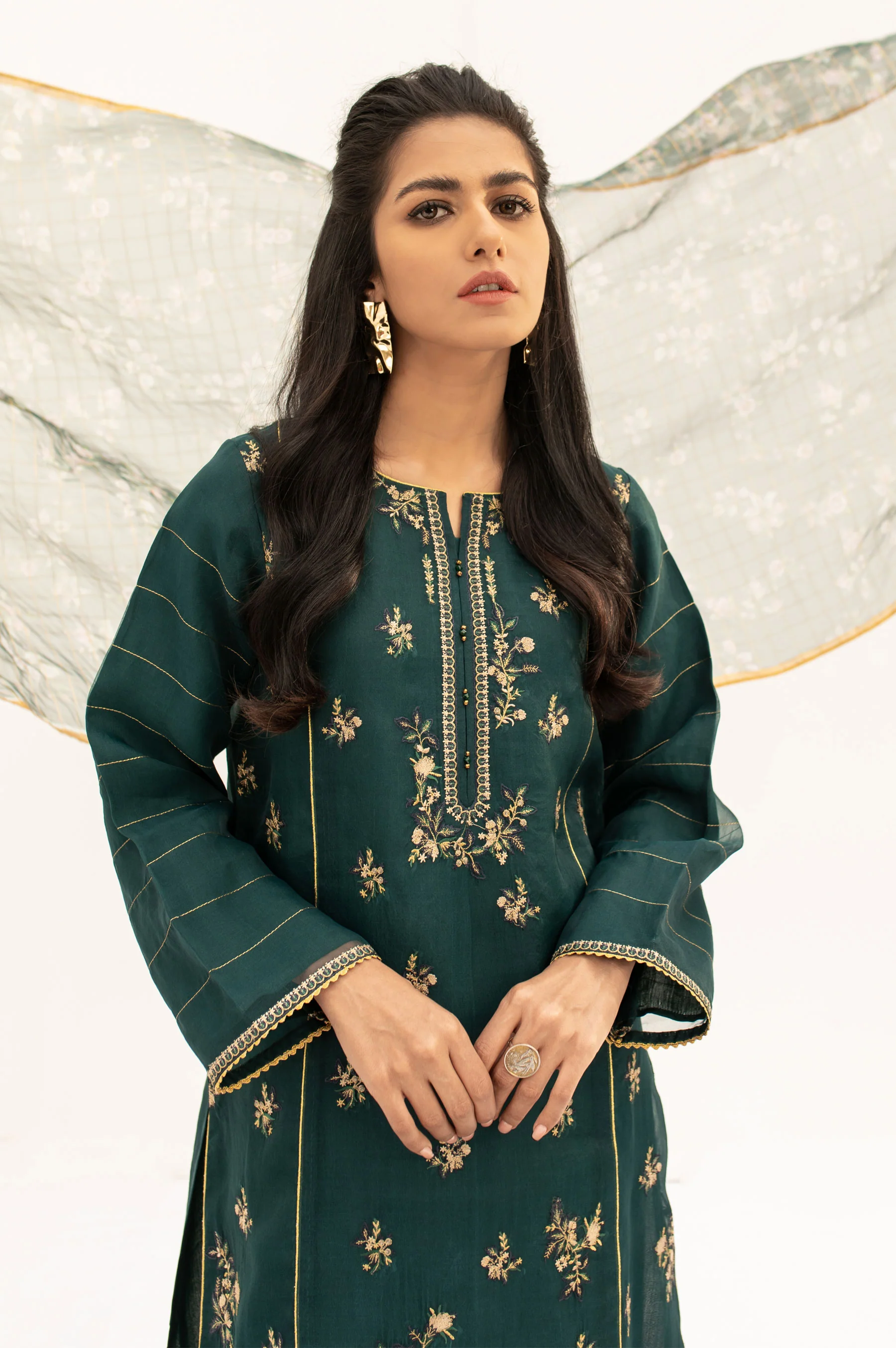 Stitched 2 Pieces Embroidered Organza Outfit - Image 4