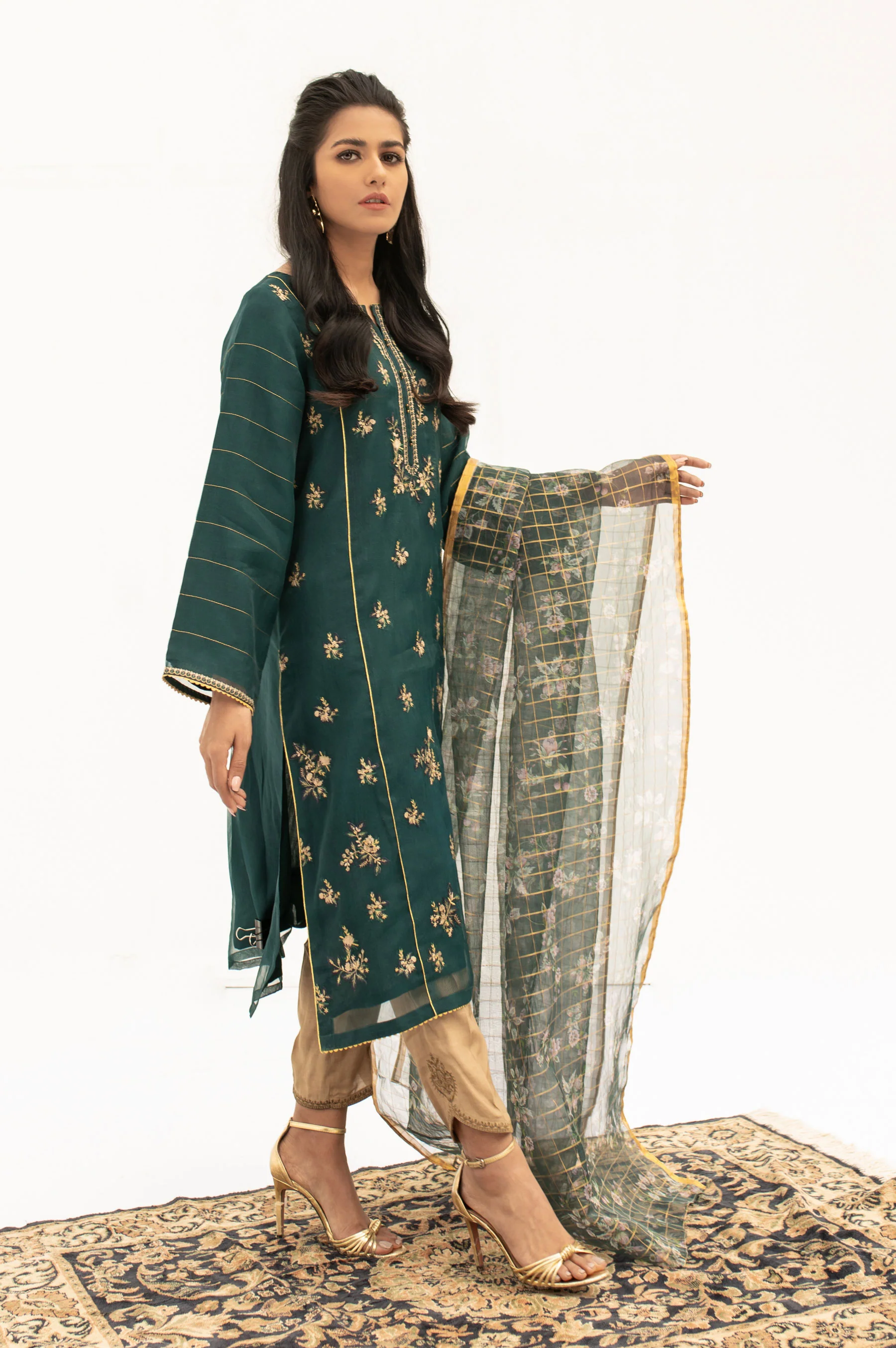 Stitched 2 Pieces Embroidered Organza Outfit - Image 6