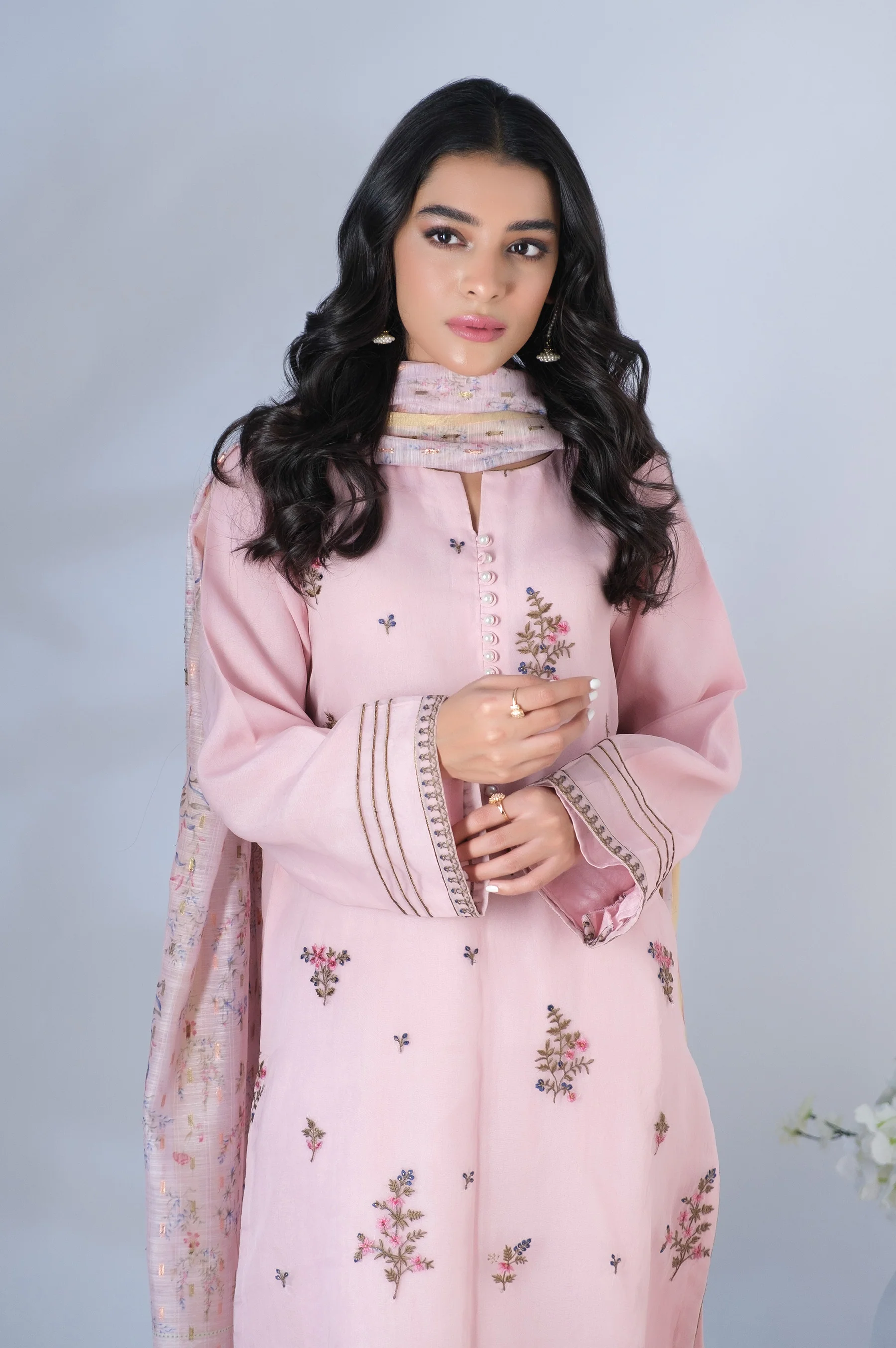 Stitched 2 Piece Organza Embroidered Outfit - Image 2