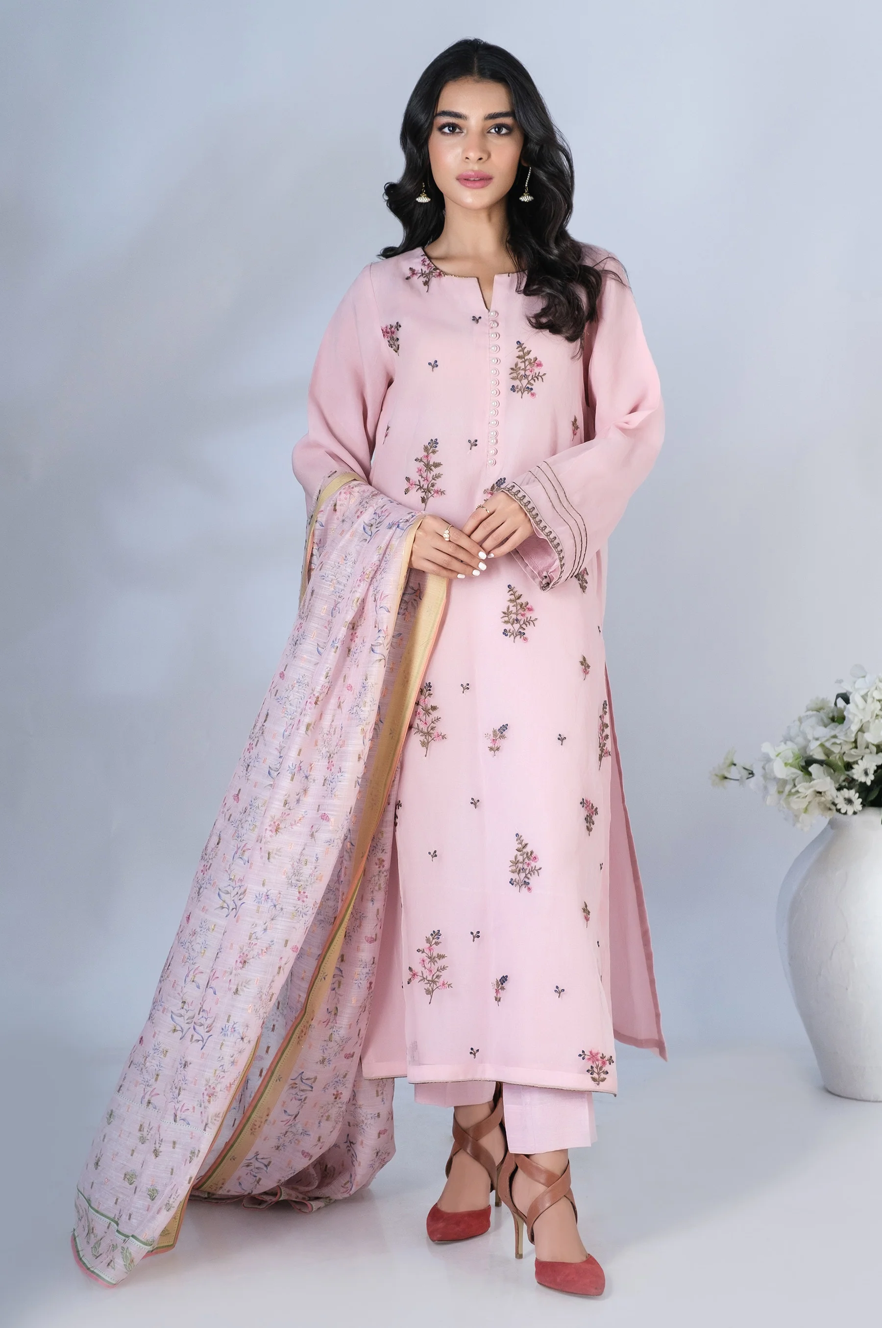 Stitched 2 Piece Organza Embroidered Outfit - Image 3