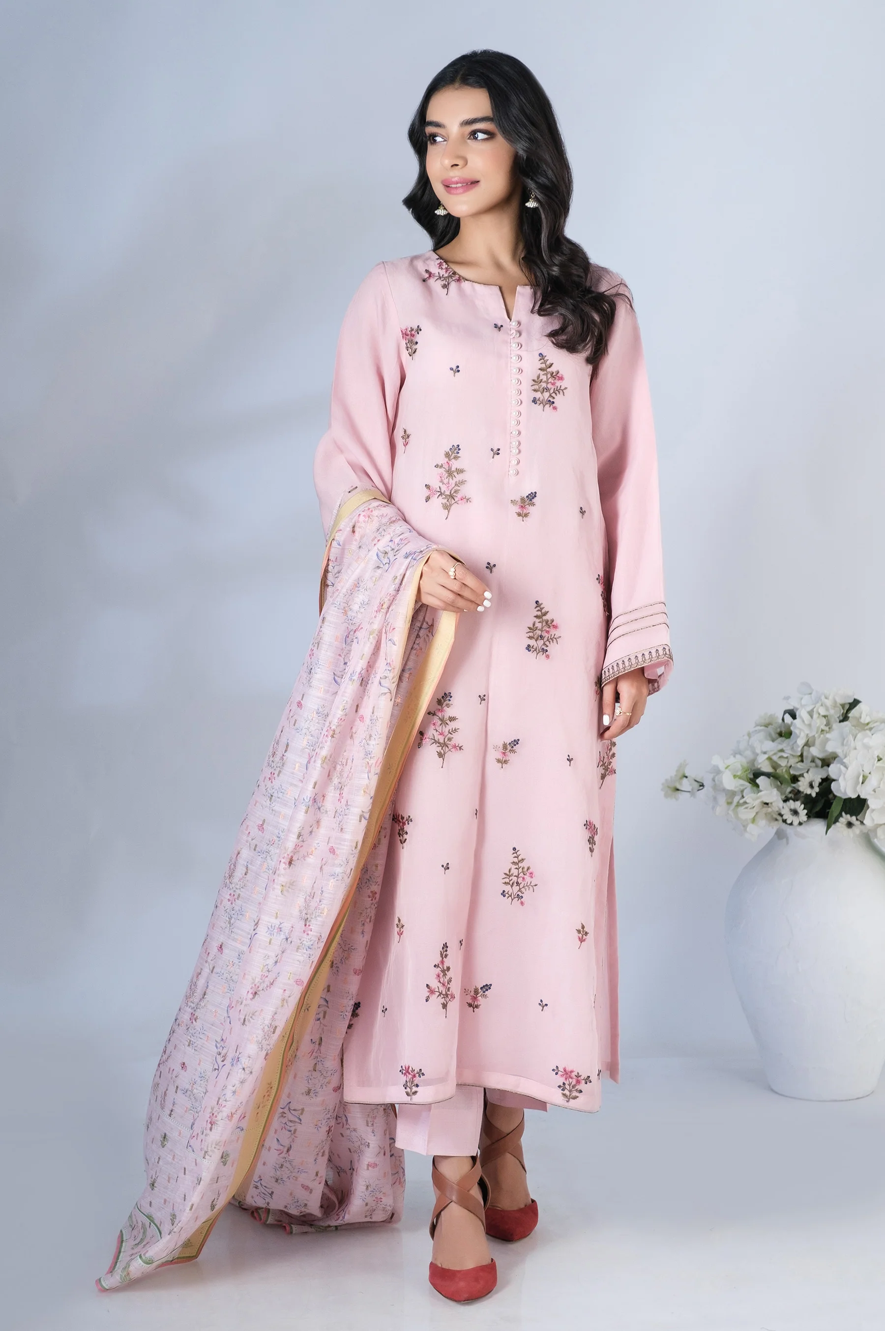 Stitched 2 Piece Organza Embroidered Outfit - Image 5