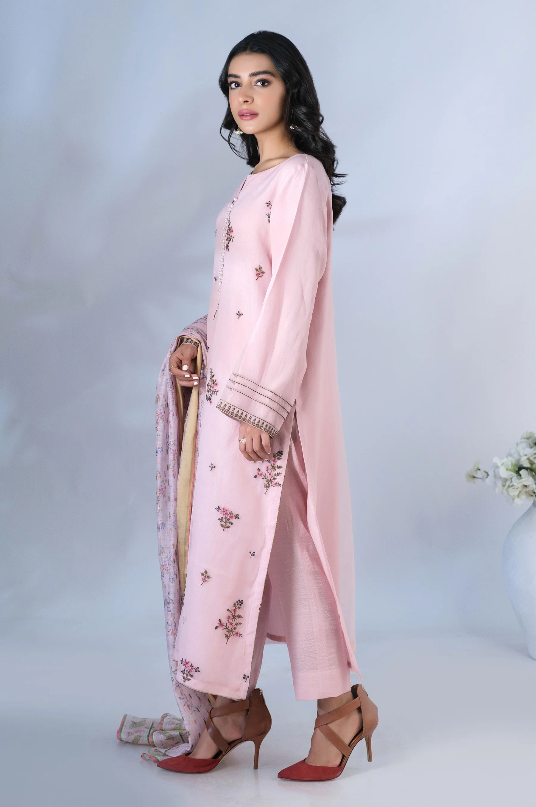 Stitched 2 Piece Organza Embroidered Outfit - Image 6