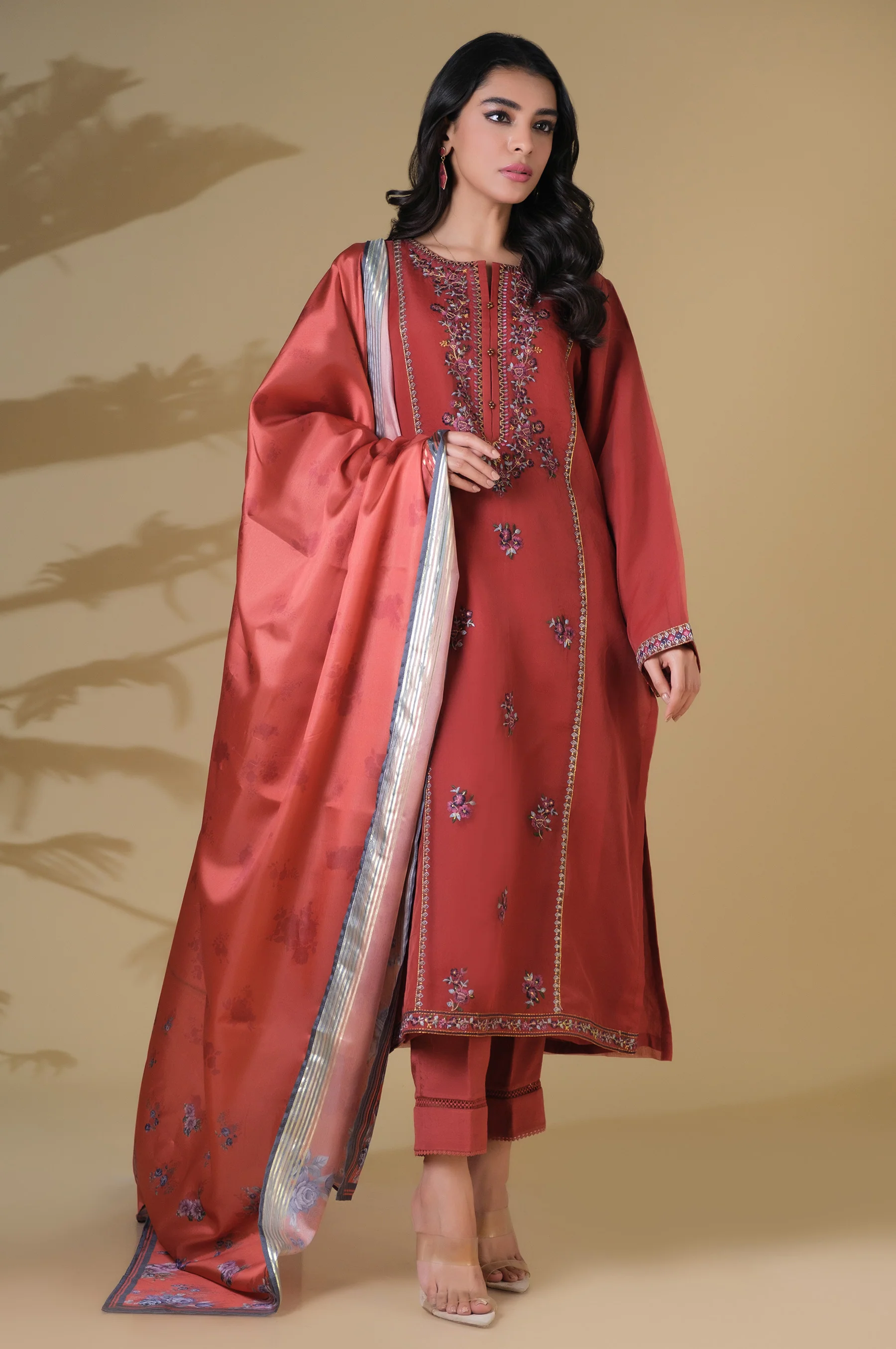 Stitched 2 Piece Organza Embroidered Outfit - Image 3