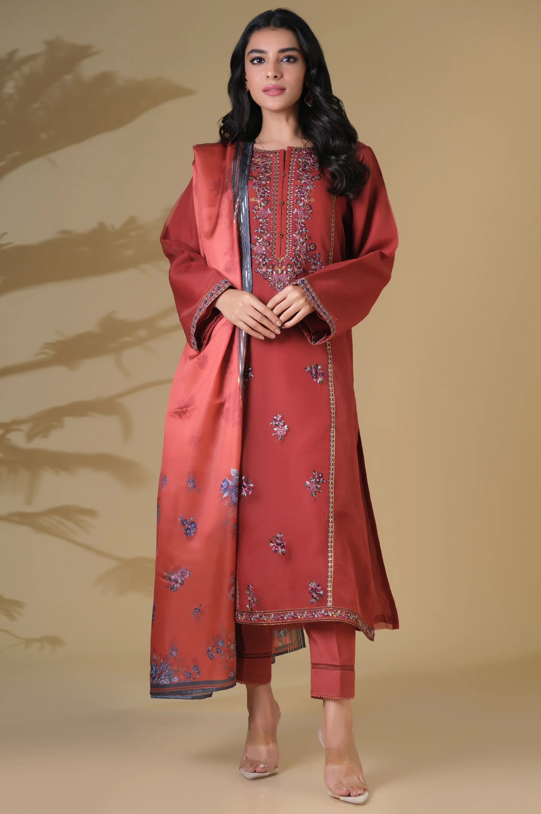 Stitched 2 Piece Organza Embroidered Outfit - Image 4