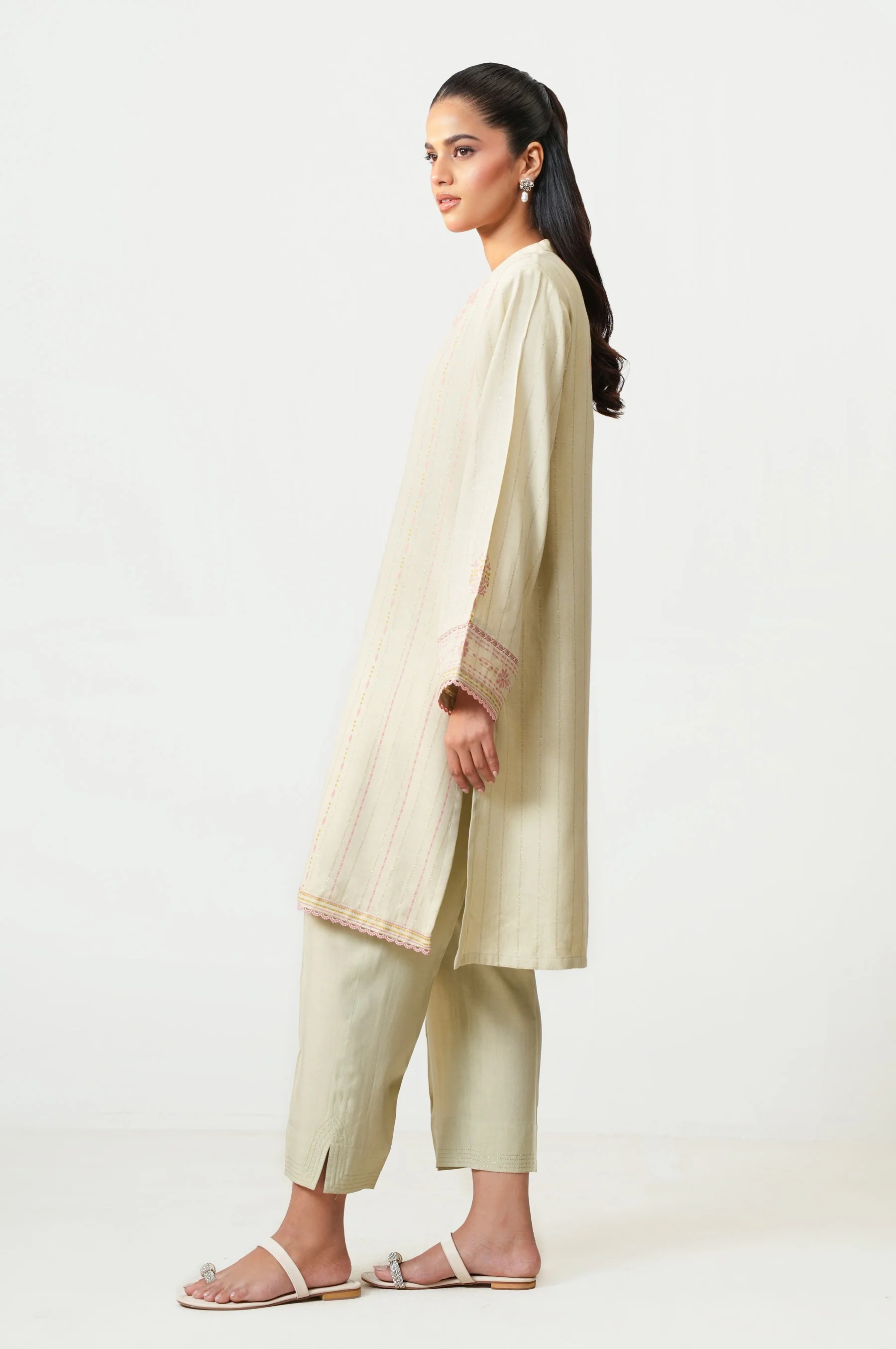 Stitched 2 Piece Paste Printed Viscose Crepe Lurex Suit - Image 3