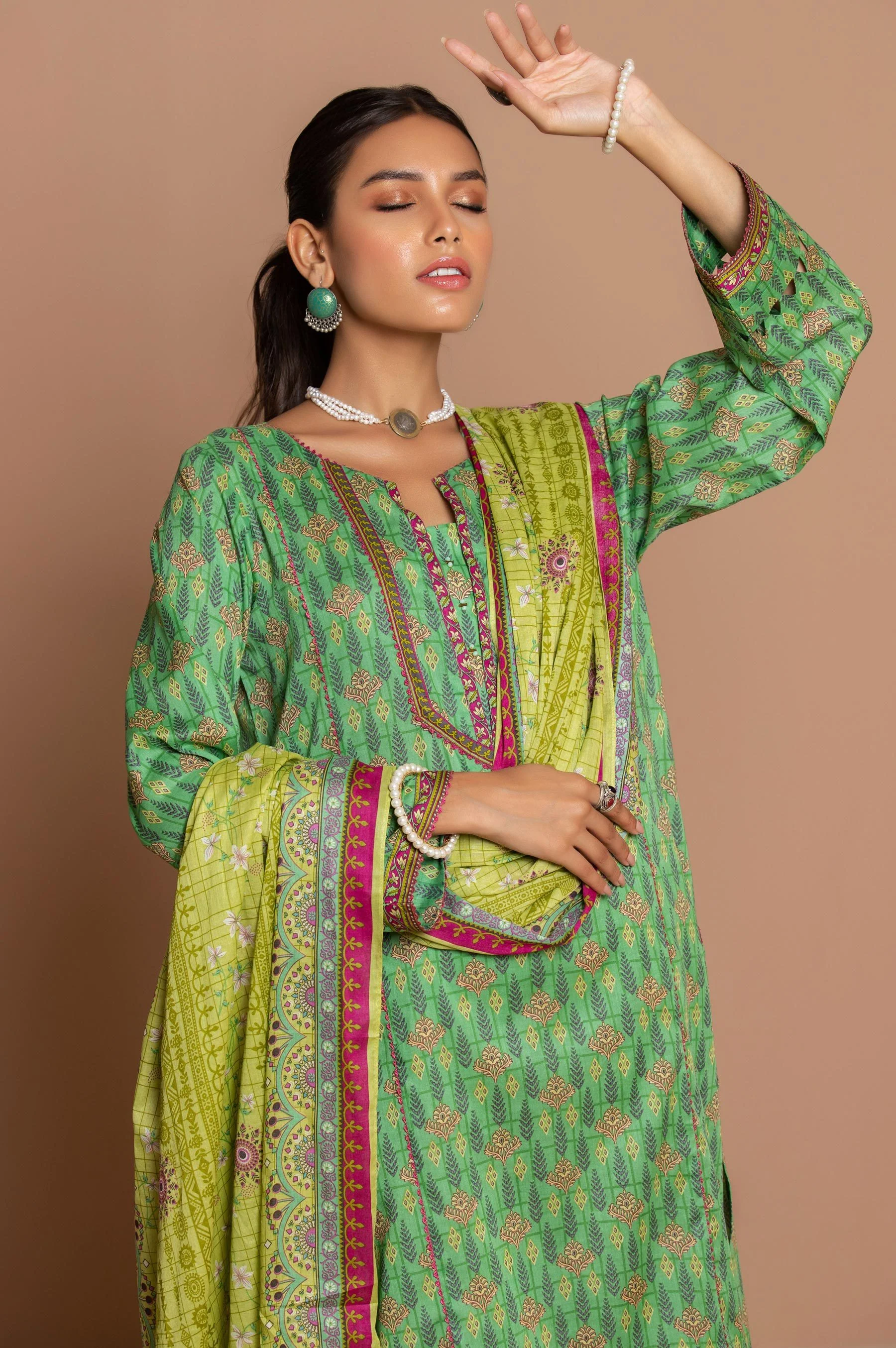 Stitched 2 Piece Printed Cambric Suit - Image 3