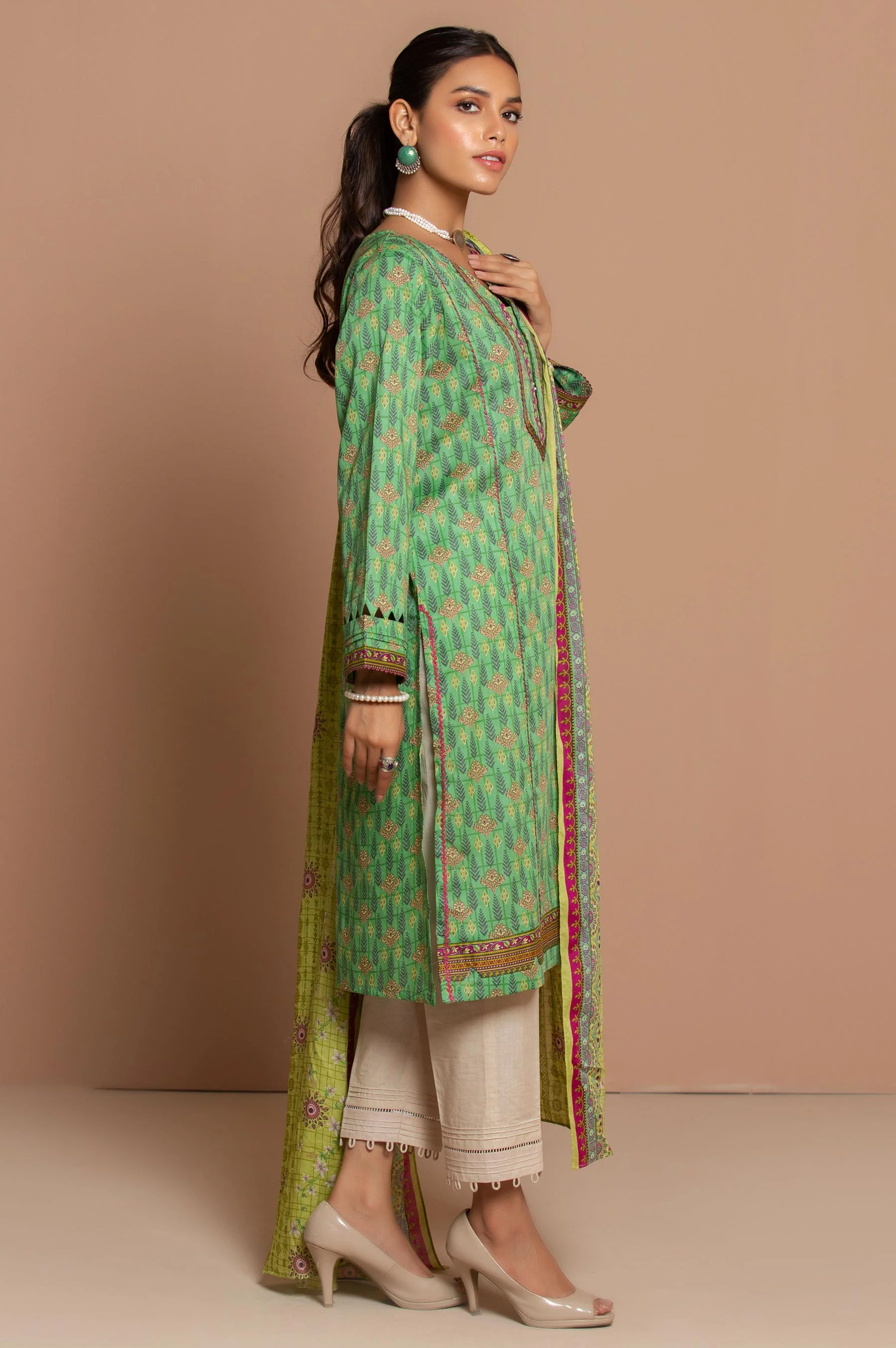 Stitched 2 Piece Printed Cambric Suit - Image 5