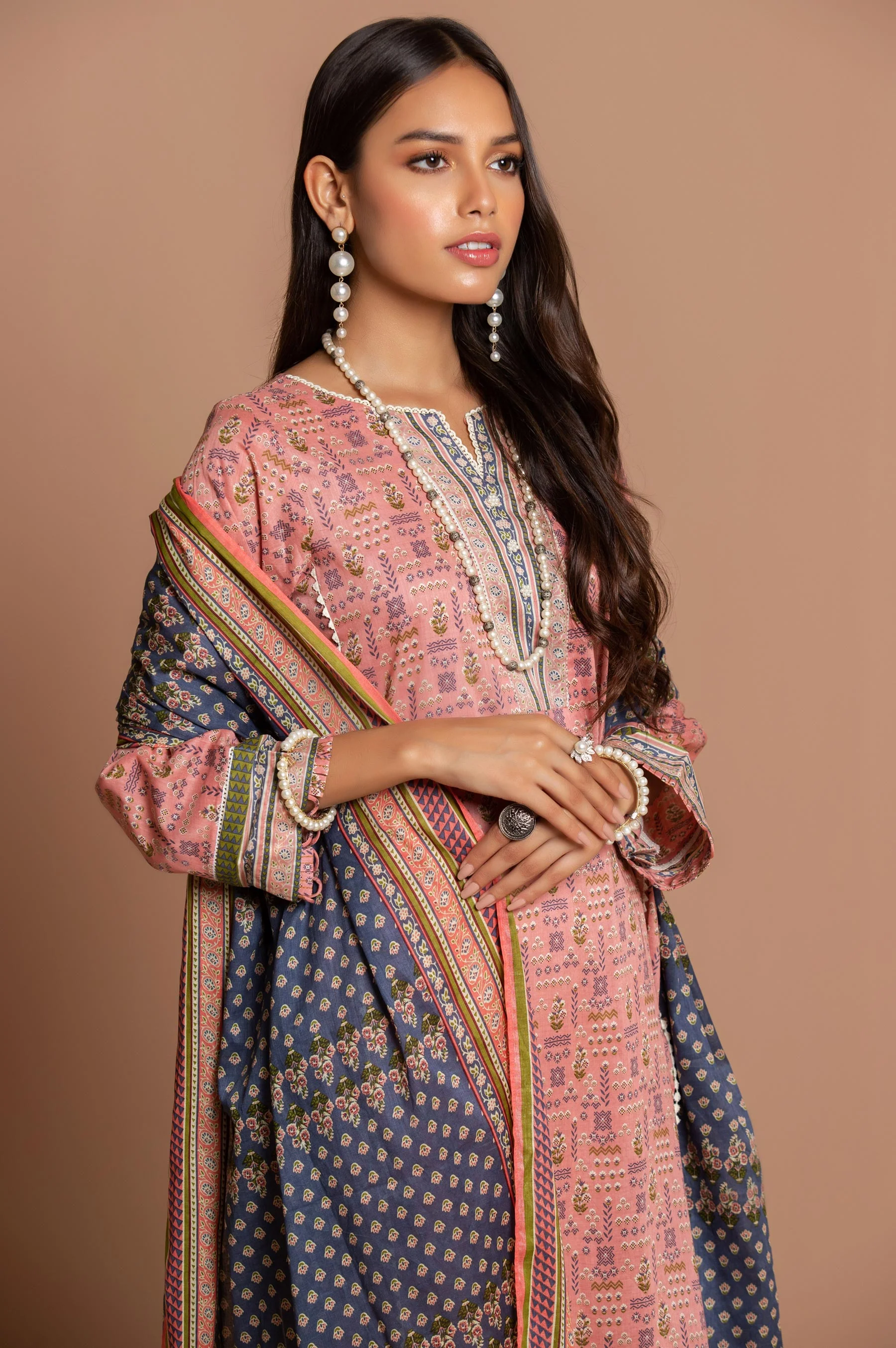 Stitched 2 Piece Printed Cambric Suit - Image 4