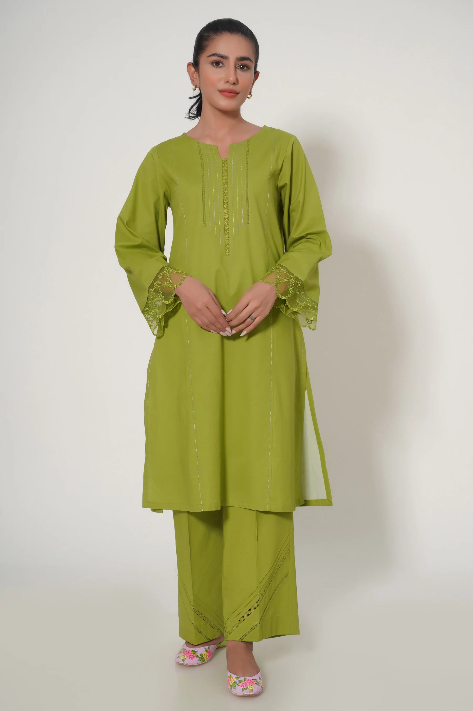 Stitched 2 Piece Printed Cambric Suit - Image 5