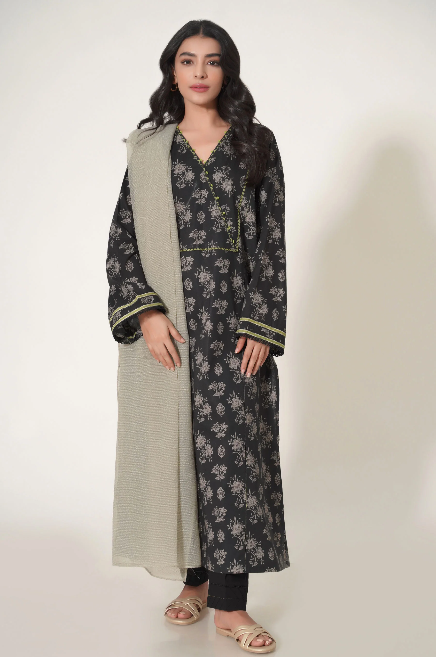 Stitched 2 Piece Printed Cambric Suit - Image 2