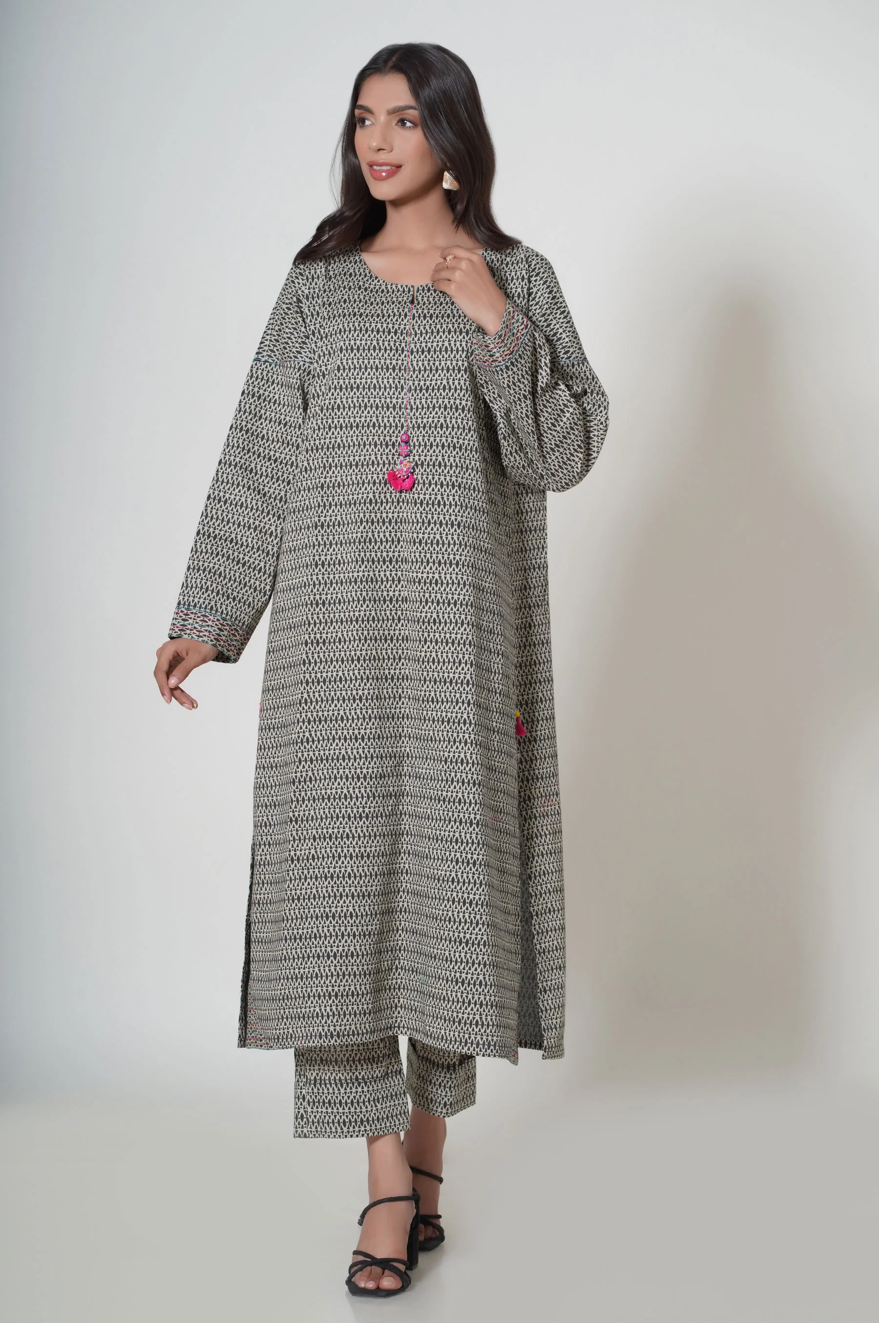 Stitched 2 Piece Printed Cambric Suit - Image 3