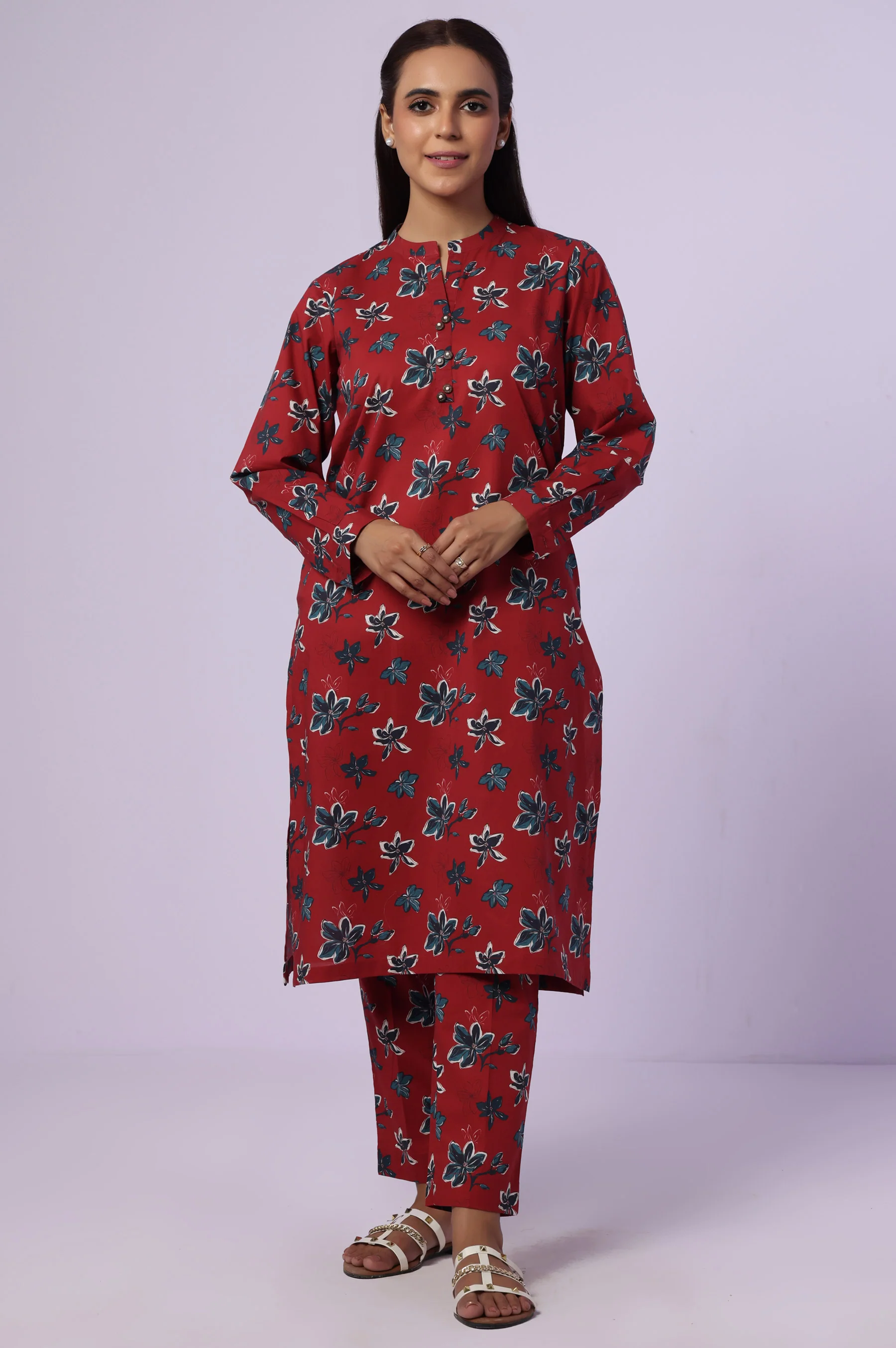 Stitched 2 Piece Printed Cambric Suit - Image 6
