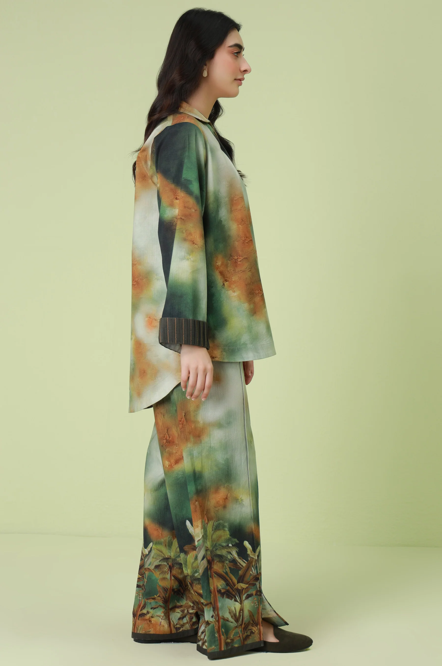 Stitched 2 Piece Digital Printed Ripple Crinkle Co-Ord Set - Image 2