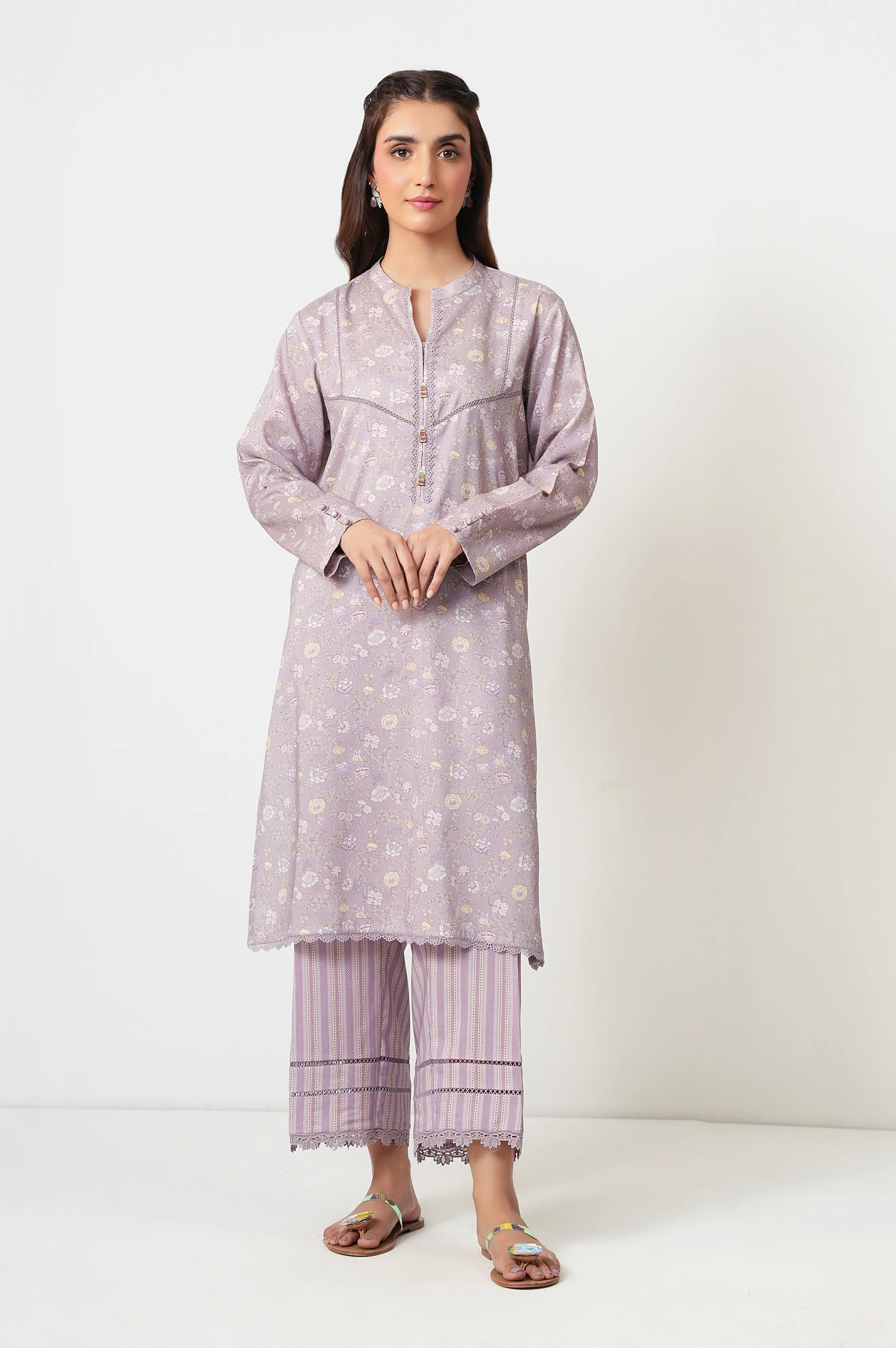 Stitched 2 Piece Printed Cotton Linen Viscose Suit - Image 2