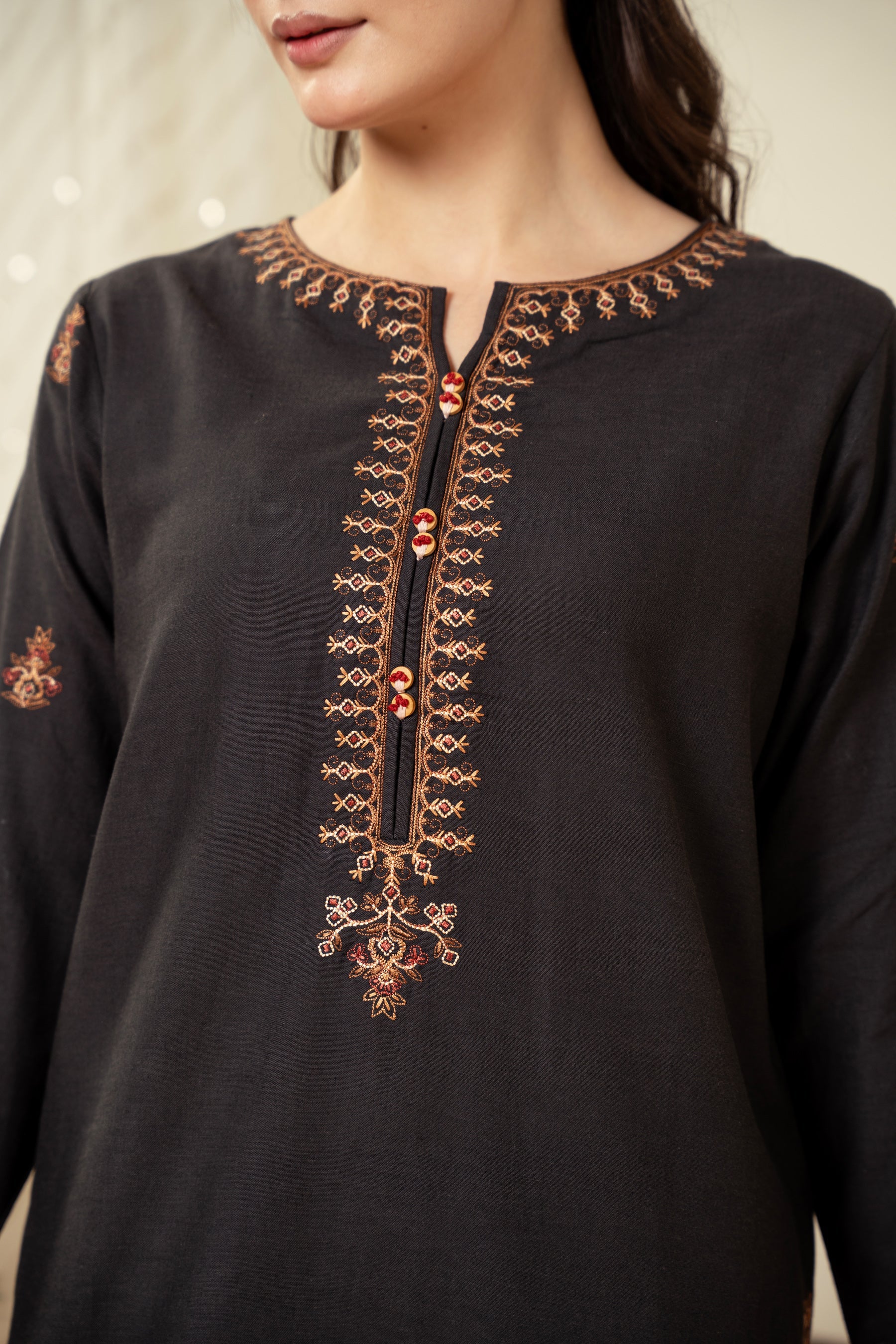 EMBROIDERED COTTON LINEN STITCHED SHIRT BOTTOM - Image 3