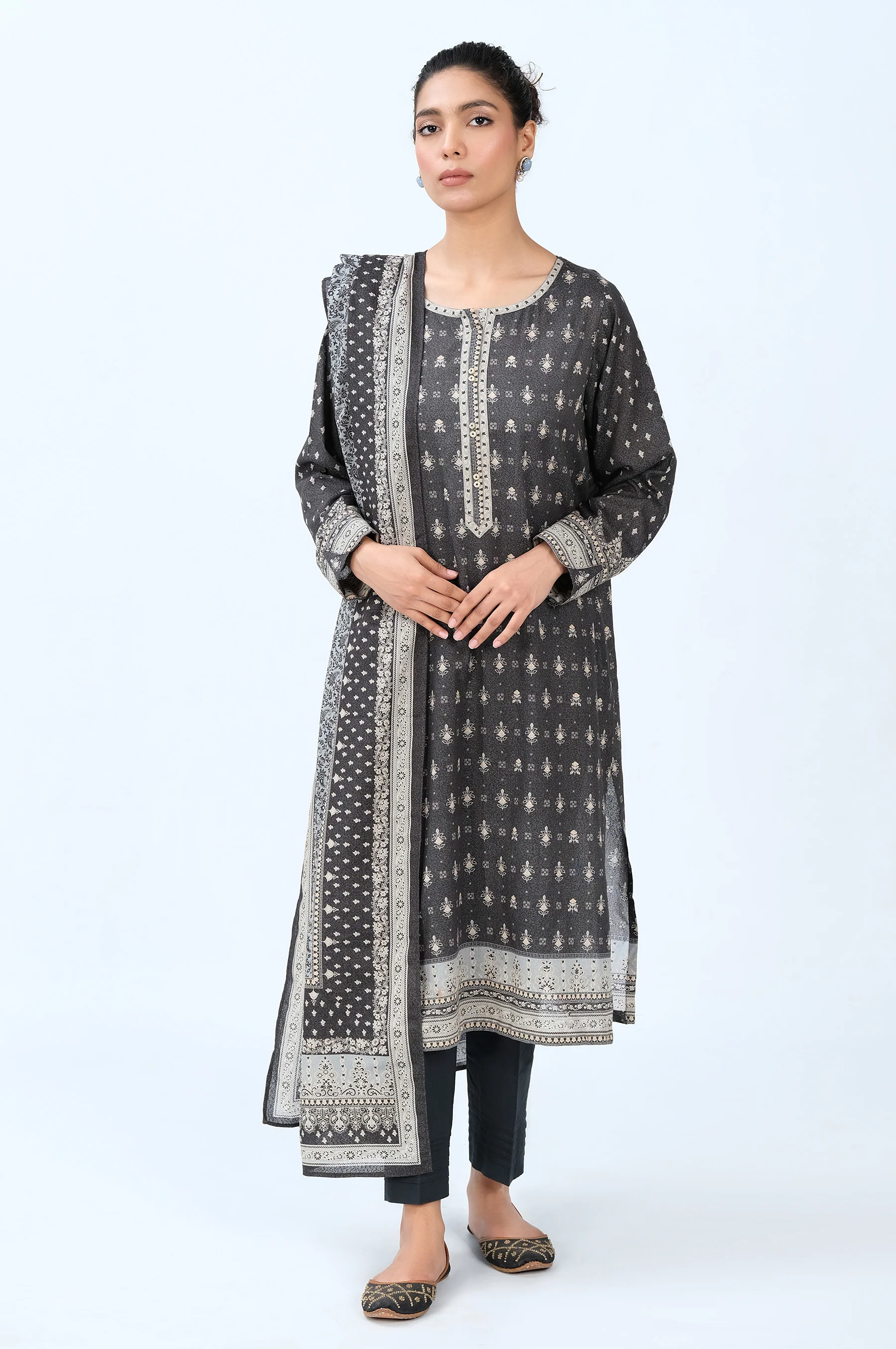 Stitched 2 Piece Printed Karandi Suit - Image 6