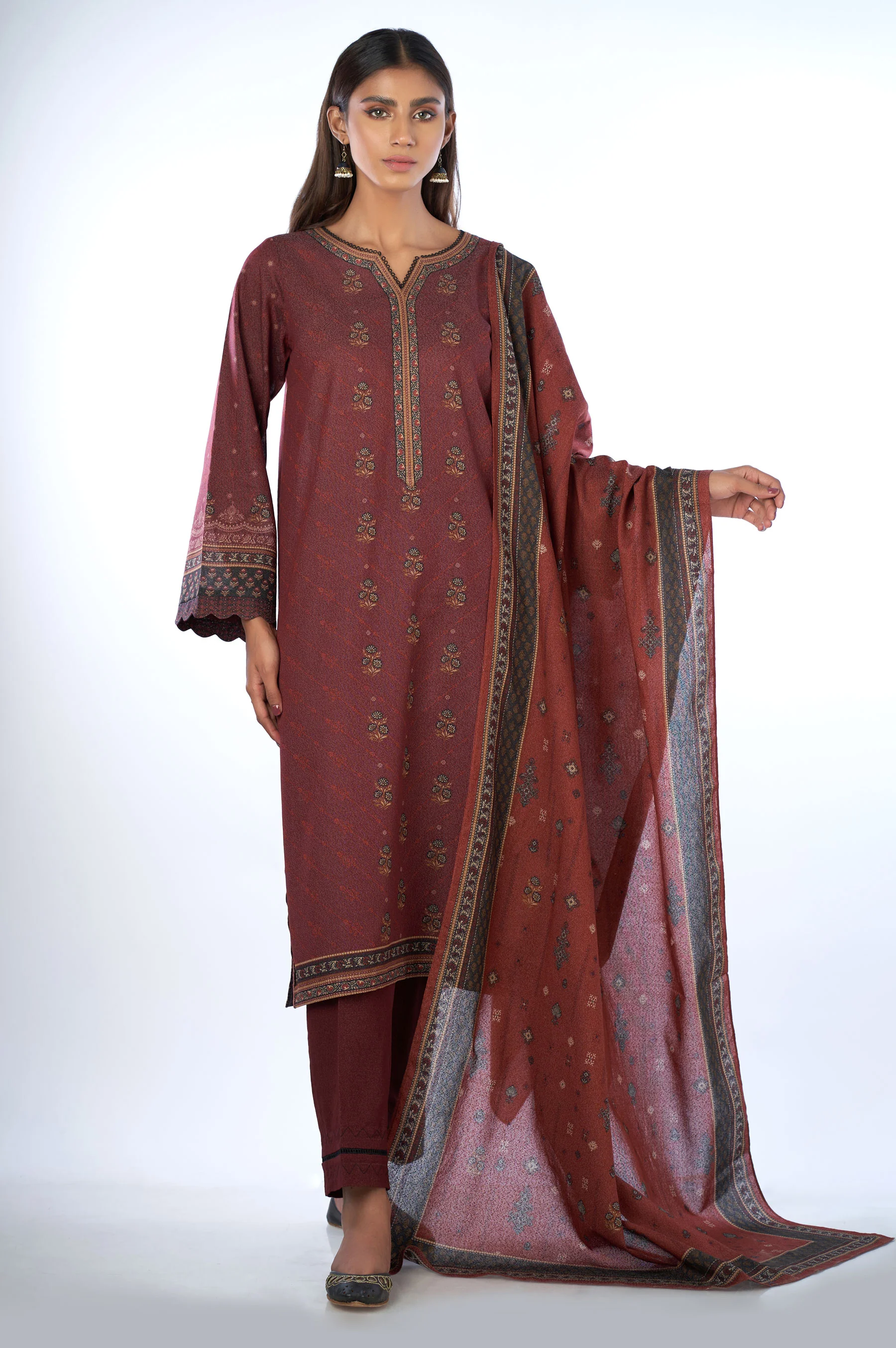Stitched 2 Piece Printed Karandi Suit