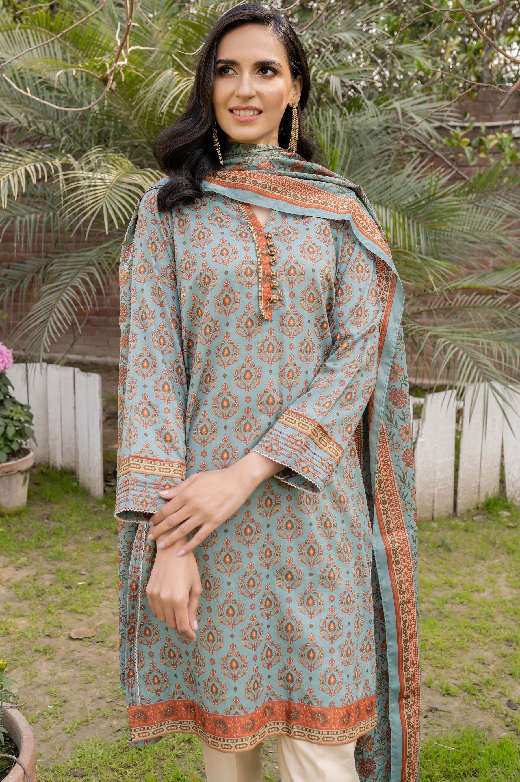 Stitched 2 Piece Printed Lawn Suit with Printed Lawn Dupatta - Image 3
