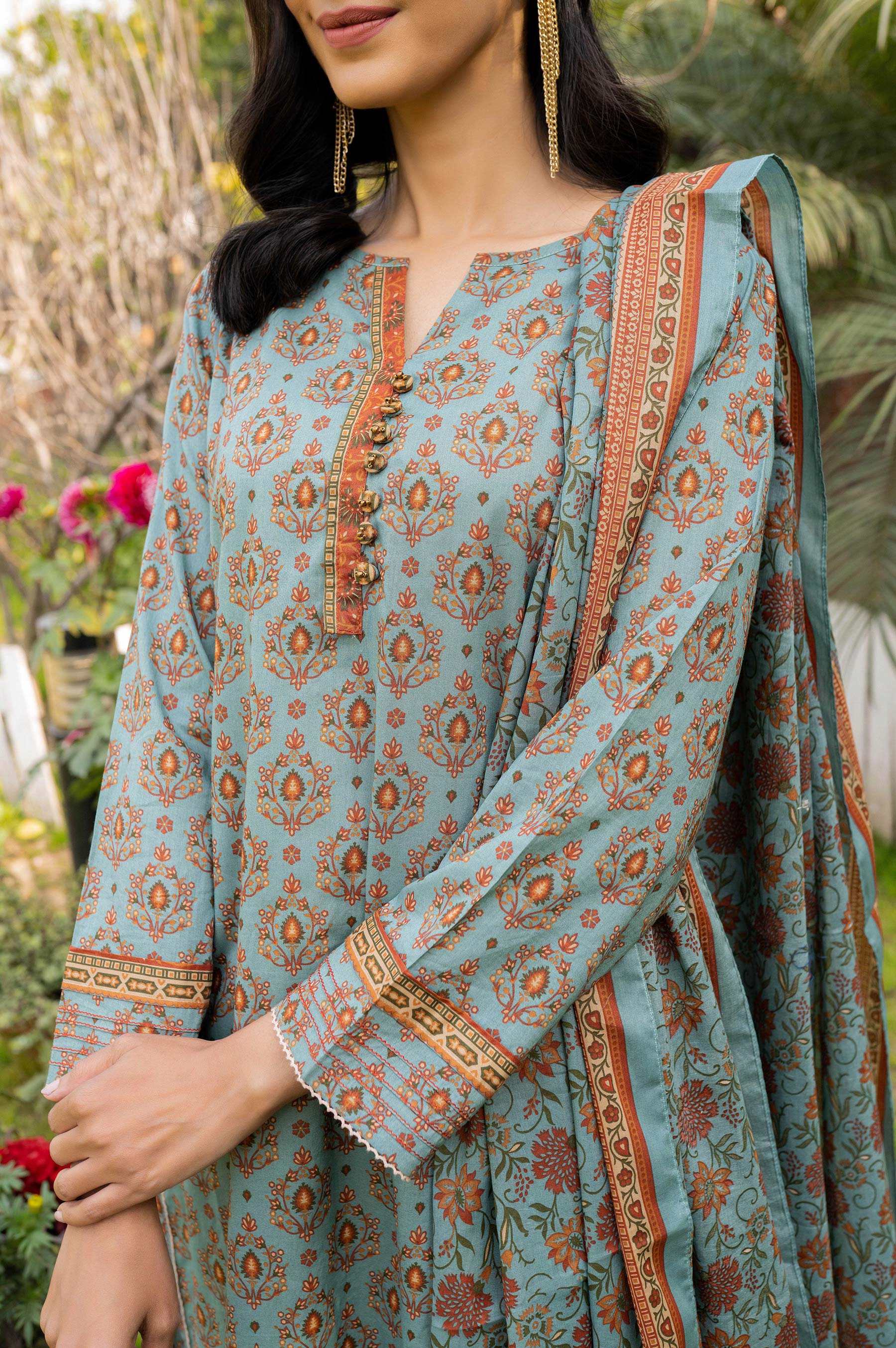 Stitched 2 Piece Printed Lawn Suit with Printed Lawn Dupatta - Image 4