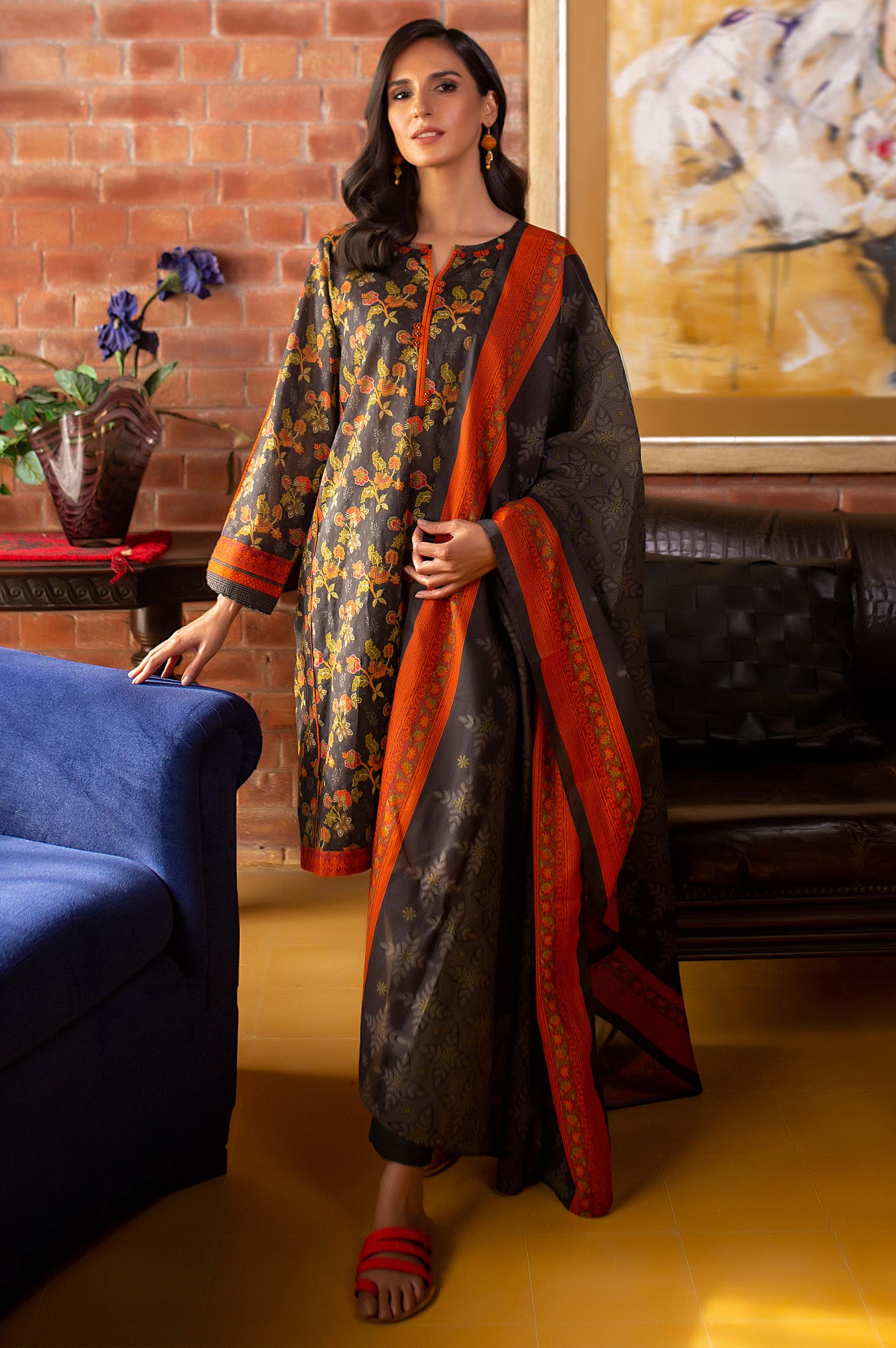 Stitched 2 Piece Printed Lawn Suit with Printed Lawn Dupatta - Image 4