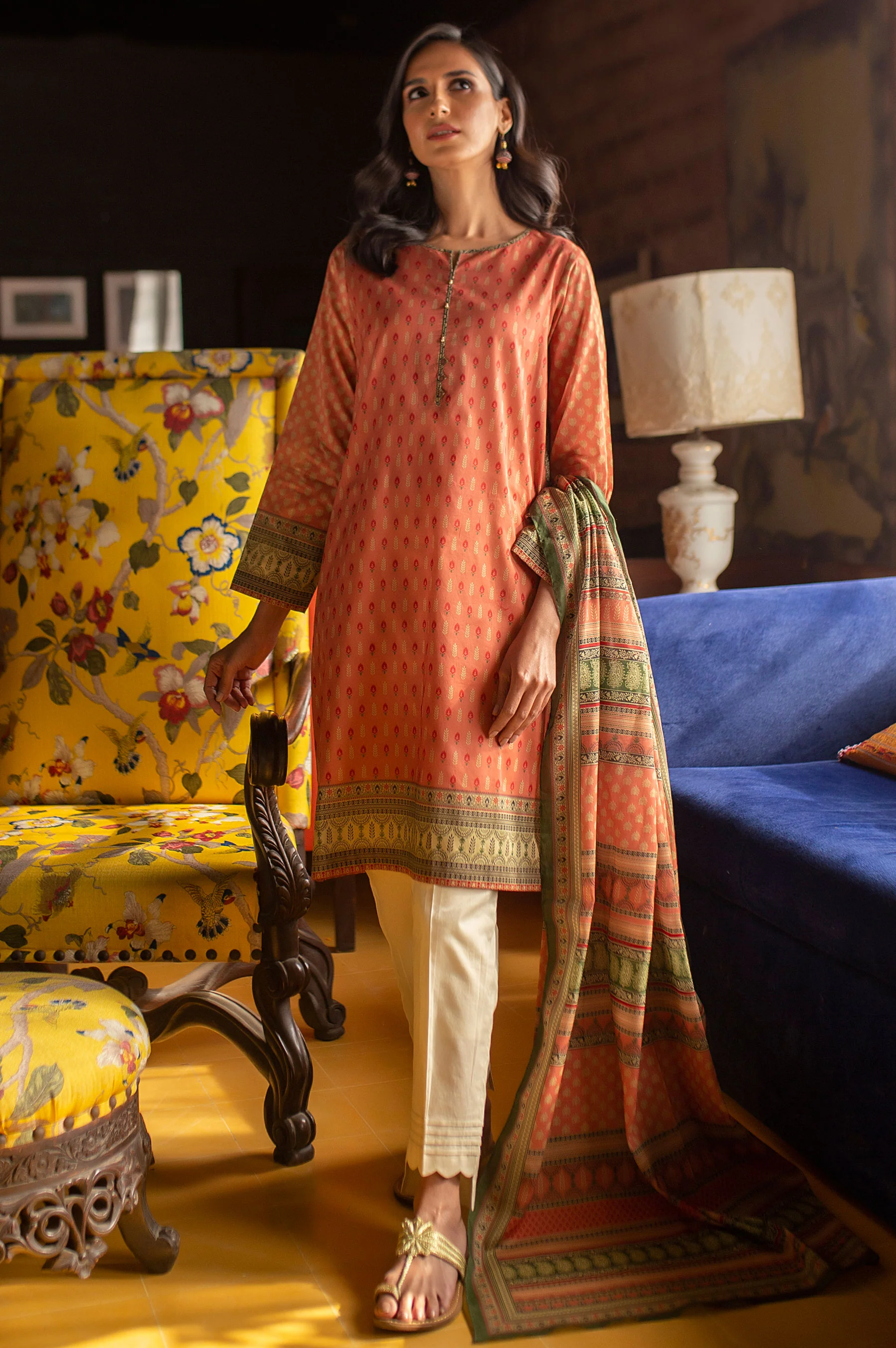 Stitched 2 Piece Printed Lawn Suit with Printed Lawn Dupatta - Image 2