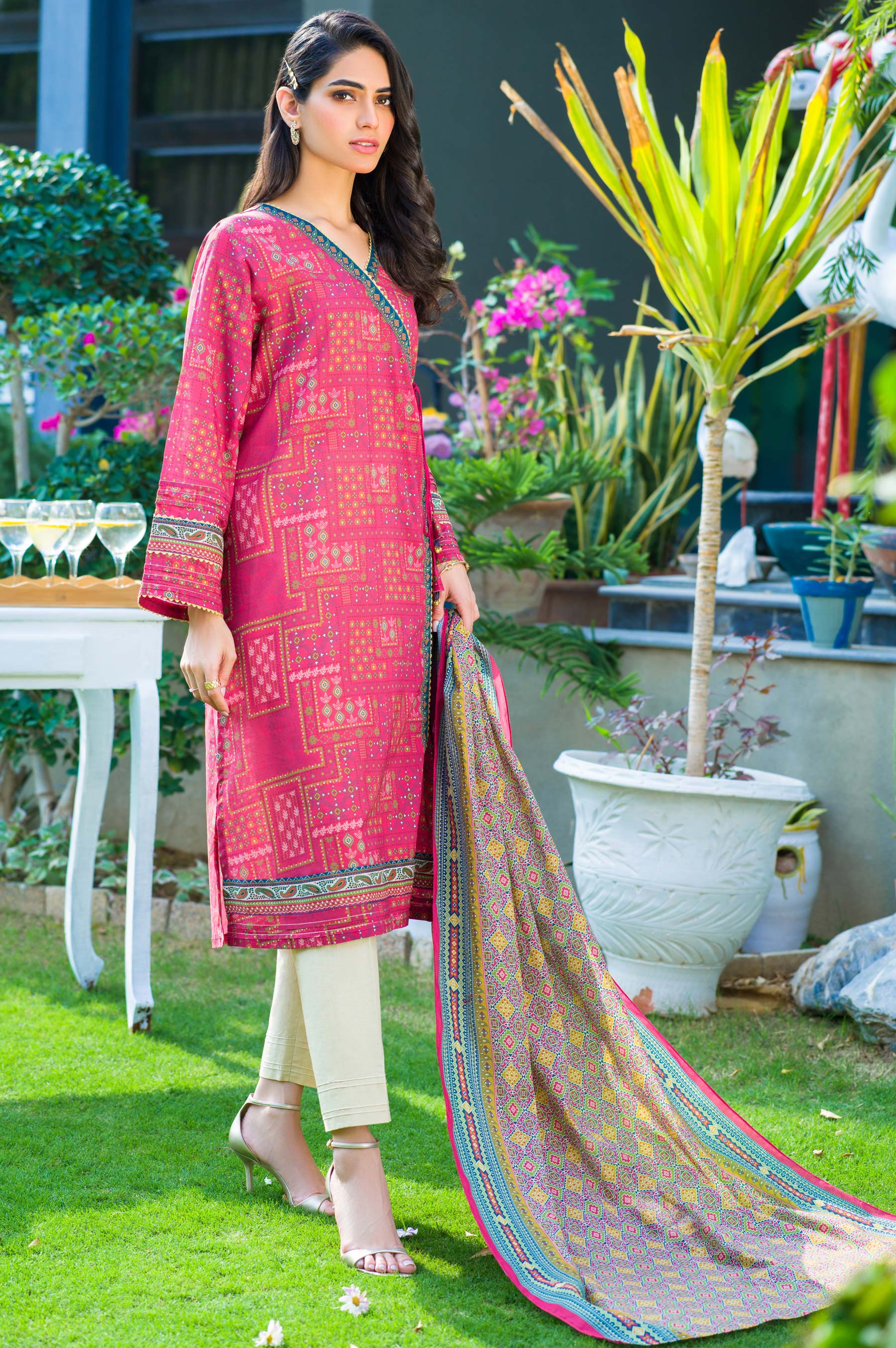 Stitched 2 Piece Printed Lawn with Cotton Net Suit - Image 3
