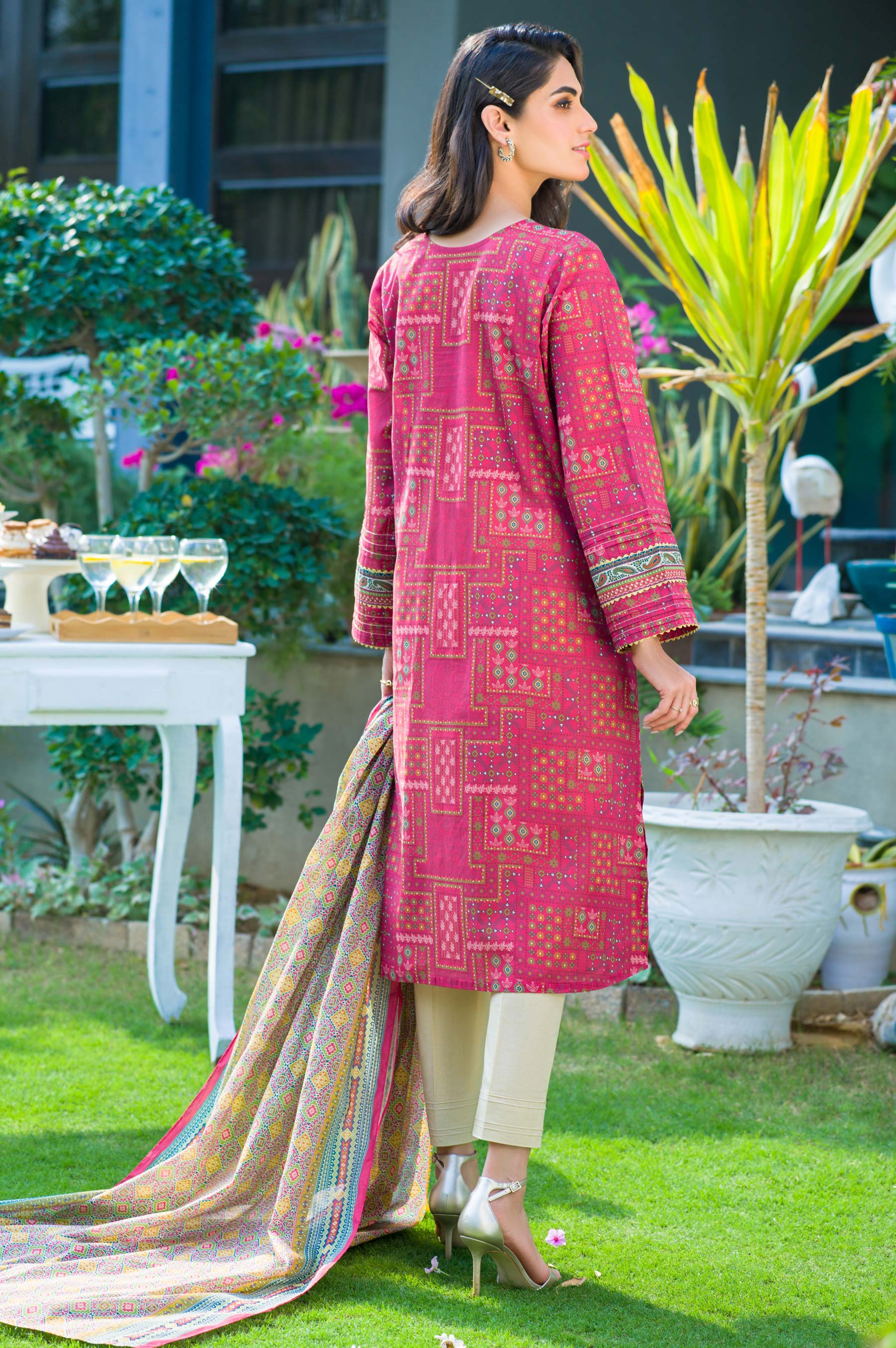 Stitched 2 Piece Printed Lawn with Cotton Net Suit - Image 4