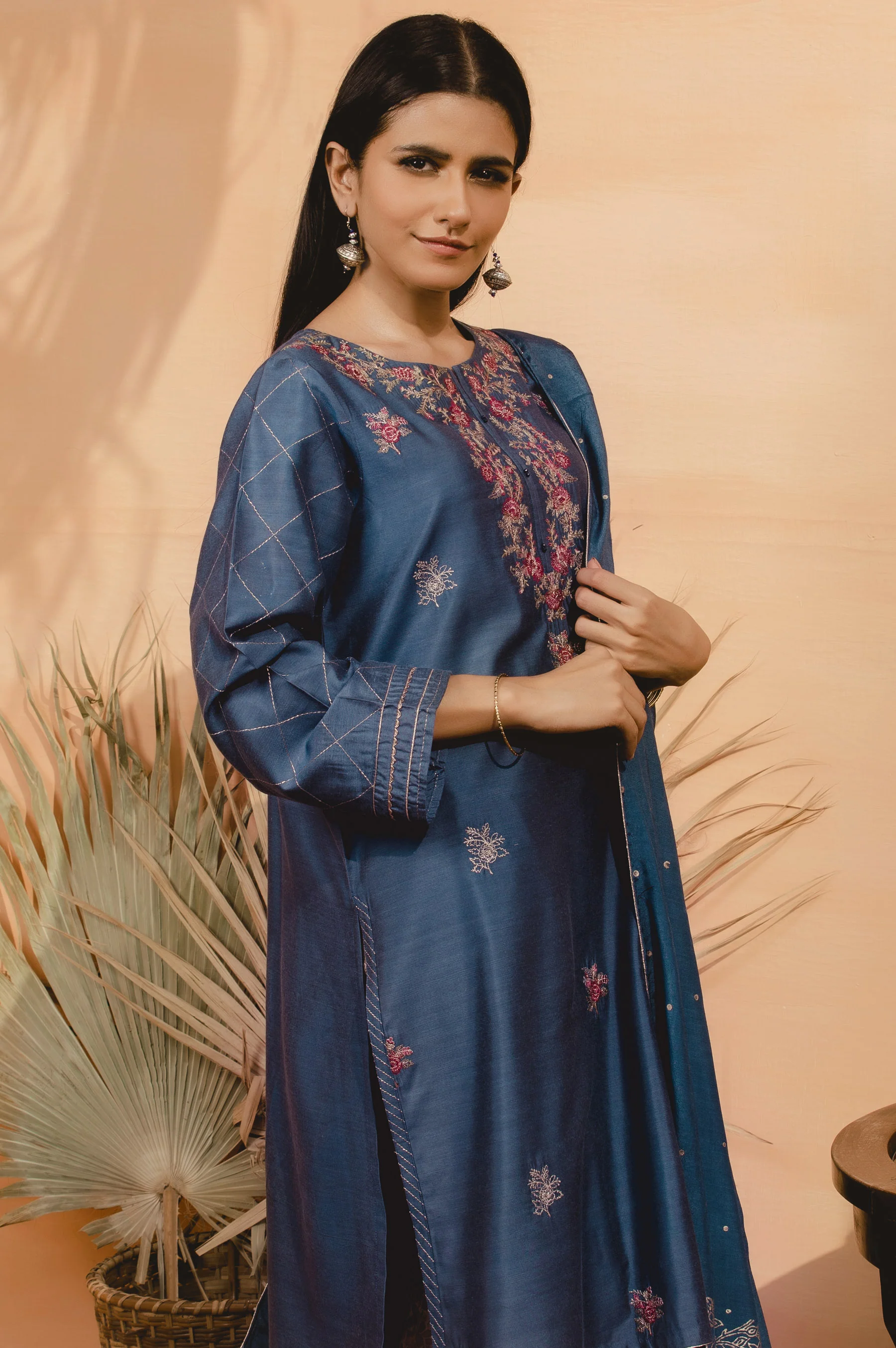 Stitched 2 Piece Raw Silk Embroidered Suit - Image 4