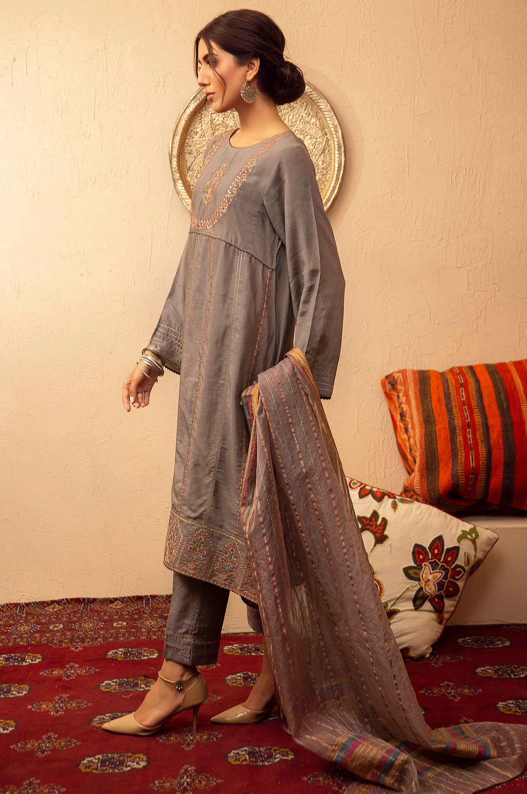 Stitched 2 Piece Raw Silk Embroidered Suit - Image 2