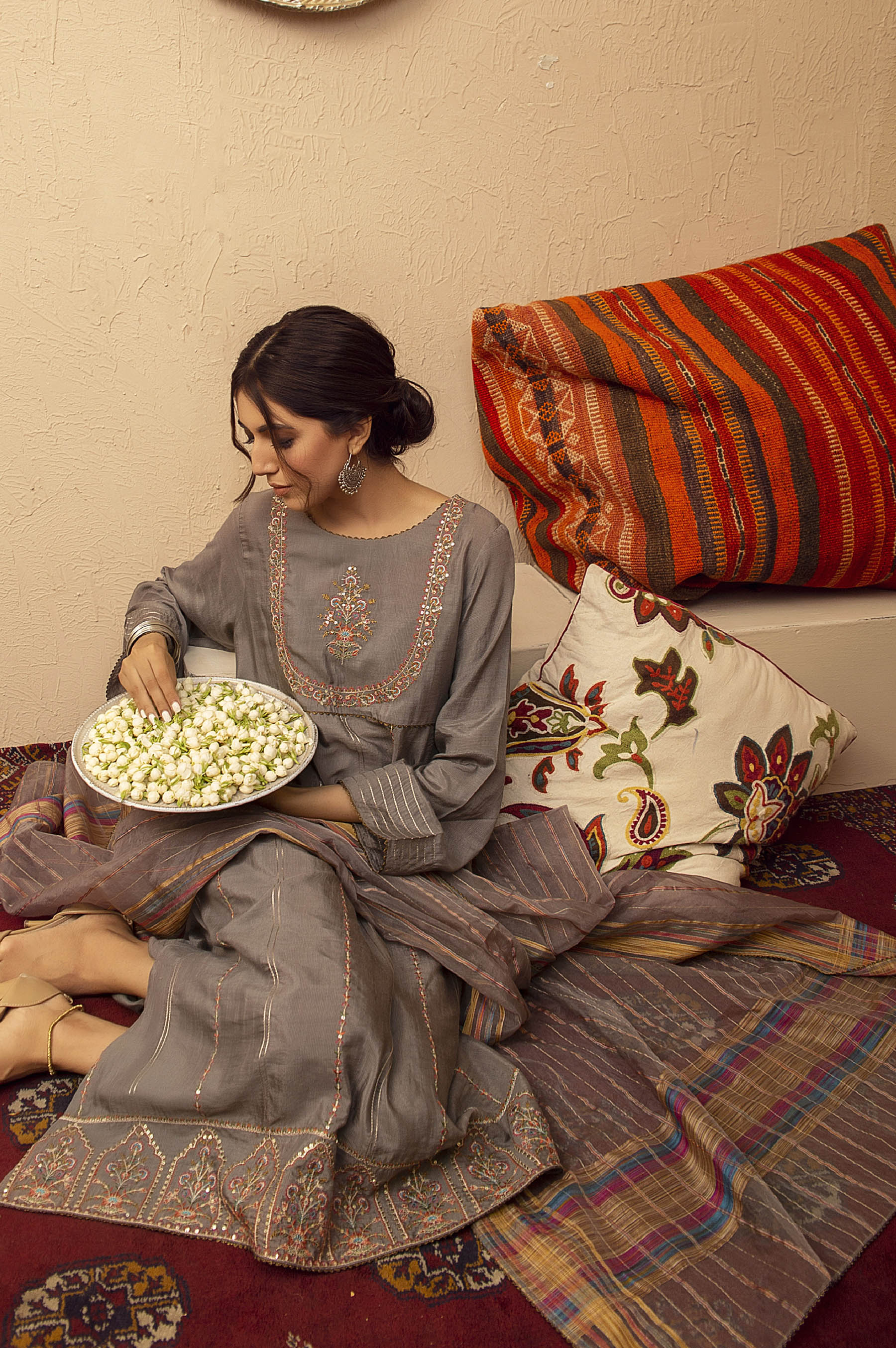 Stitched 2 Piece Raw Silk Embroidered Suit - Image 3