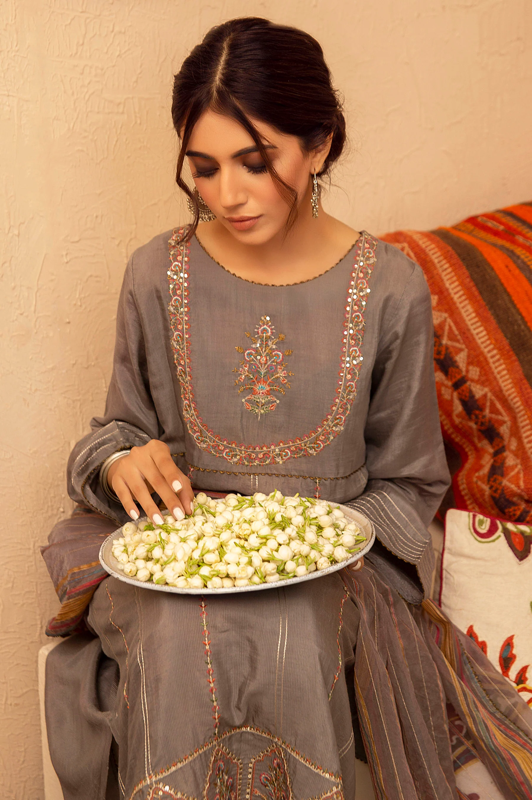 Stitched 2 Piece Raw Silk Embroidered Suit - Image 4