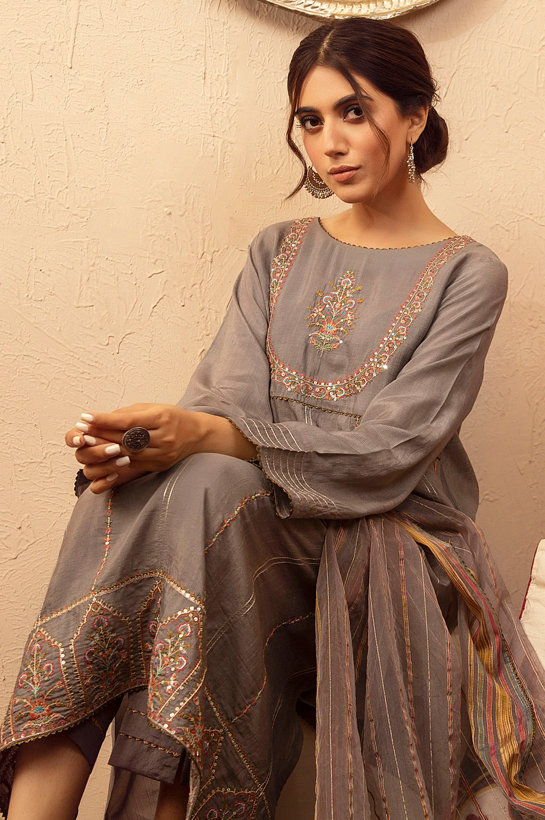 Stitched 2 Piece Raw Silk Embroidered Suit - Image 6