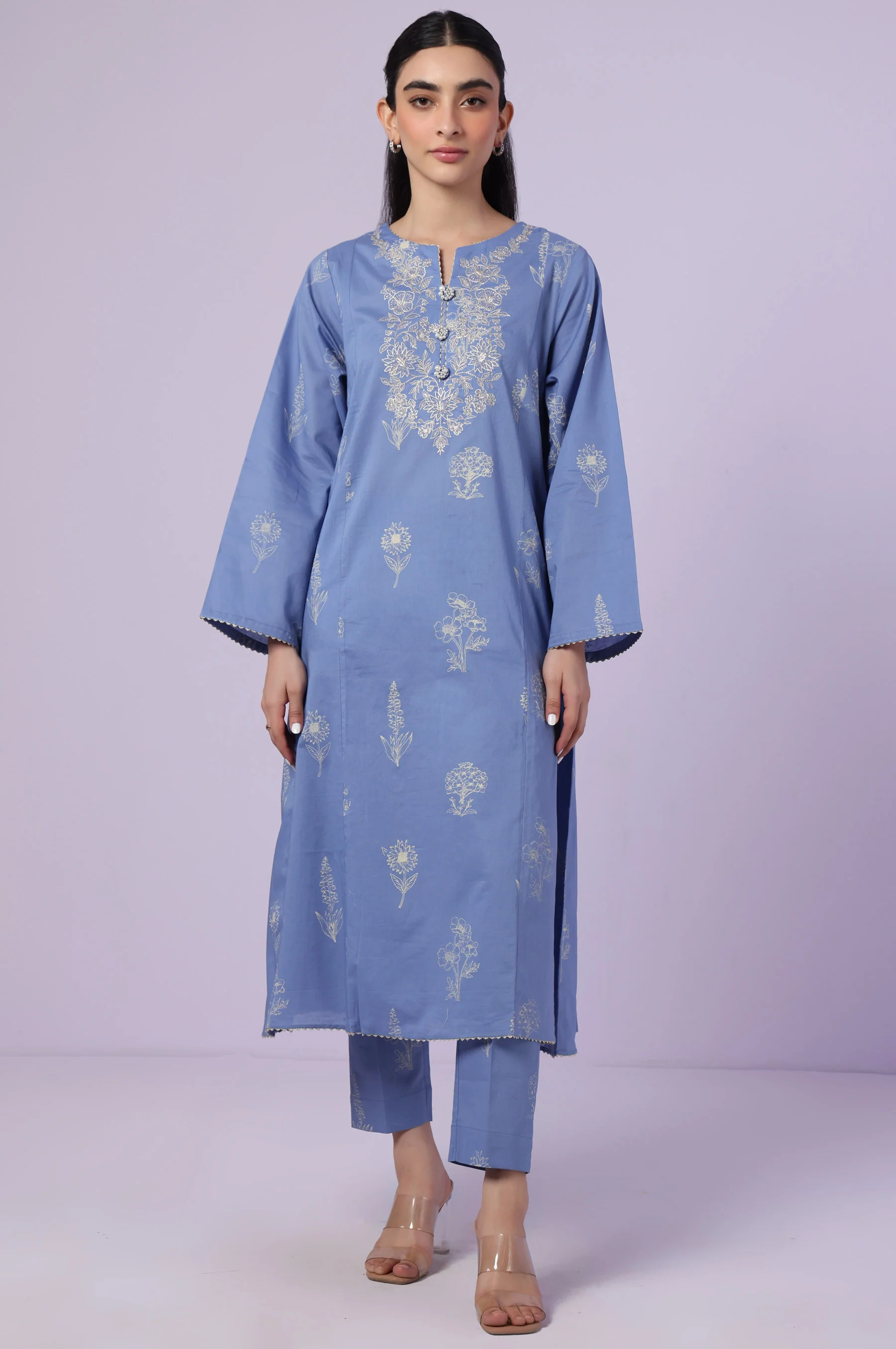 Stitched 2 Piece Screen Printed + Embroidered Cambric Suit