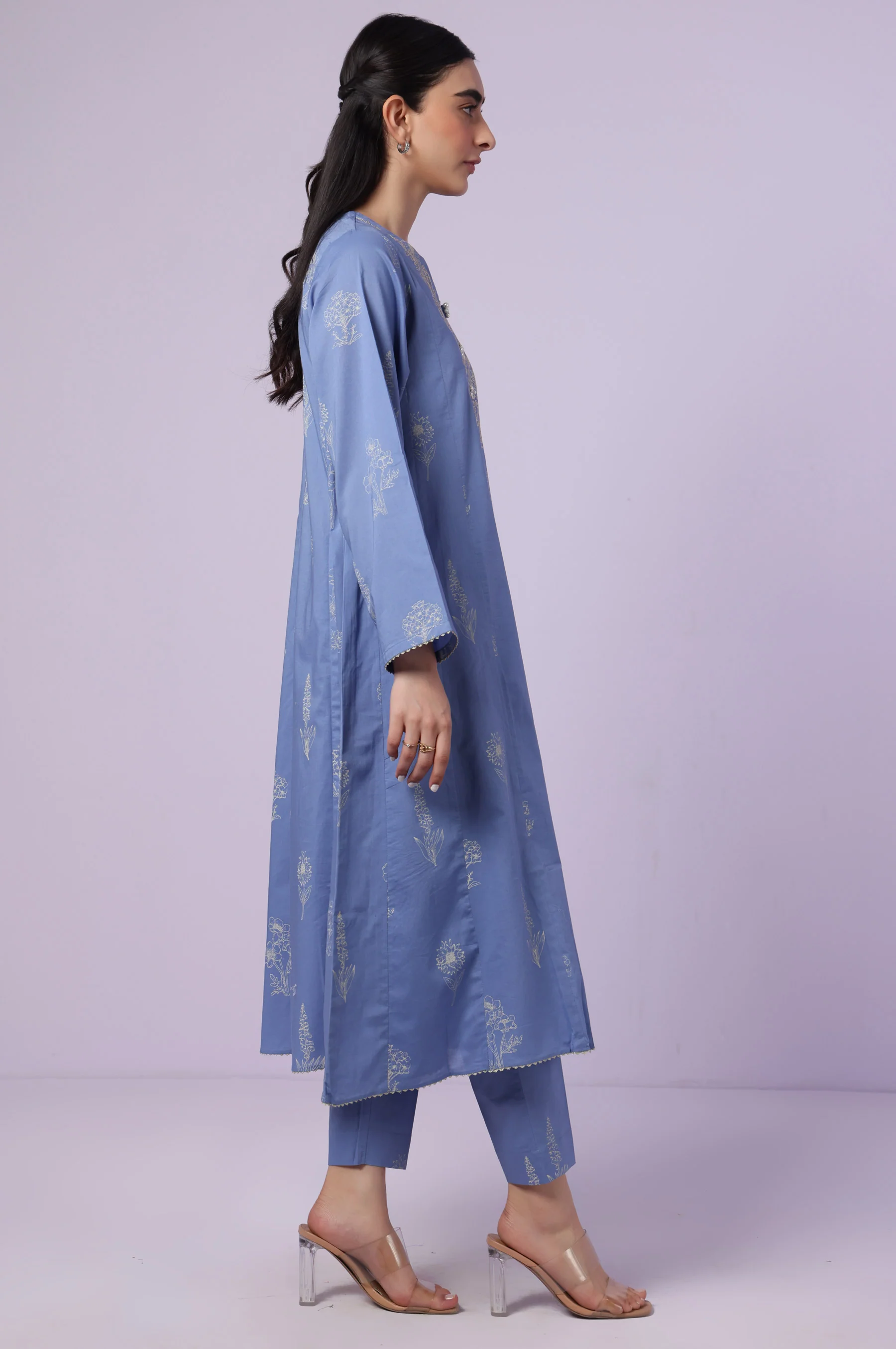 Stitched 2 Piece Screen Printed + Embroidered Cambric Suit - Image 3