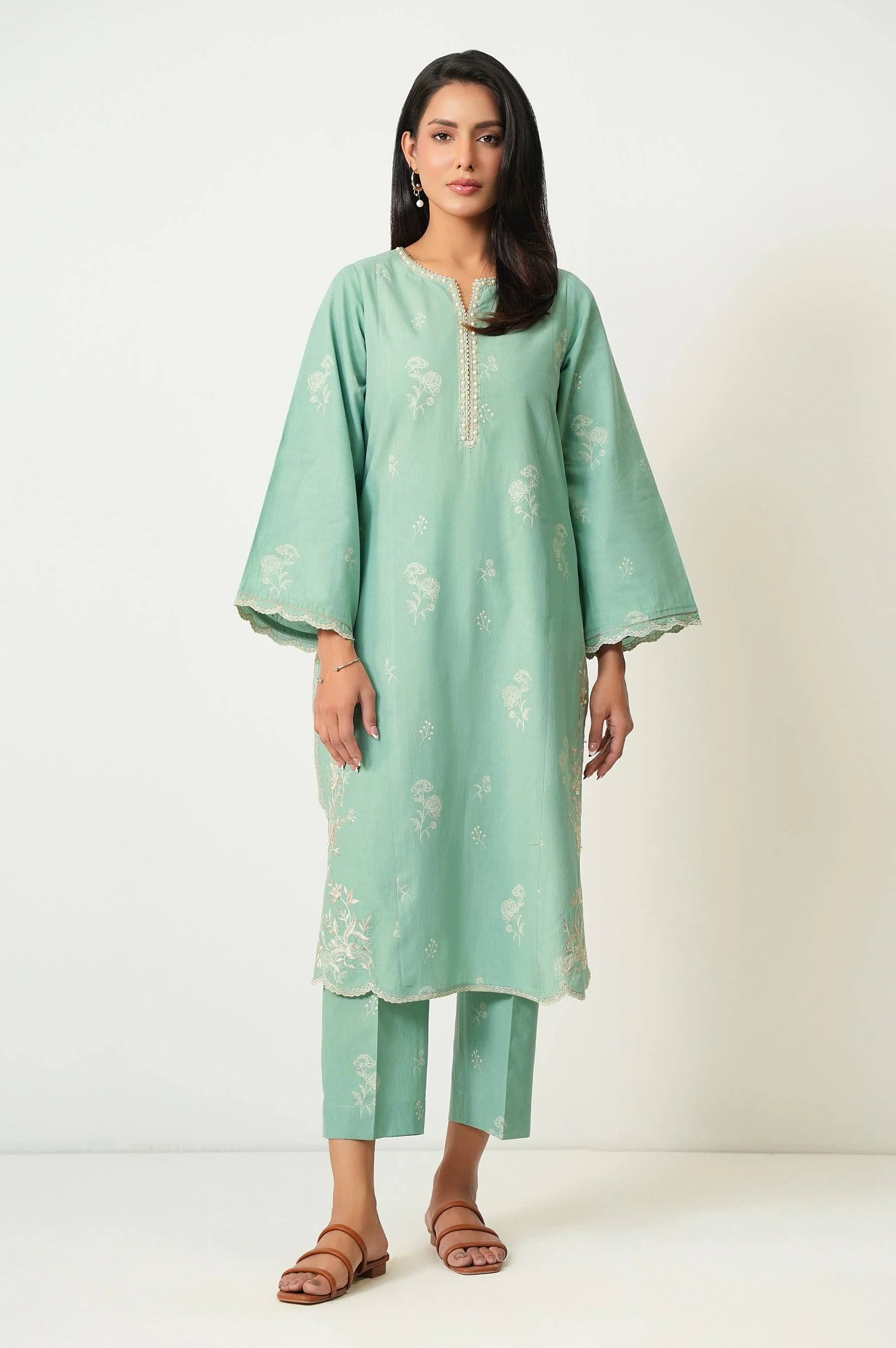STITCHED EMBROIDERED CAMBRIC SHIRT BOTTOM (FACTORY E-OUTLET)