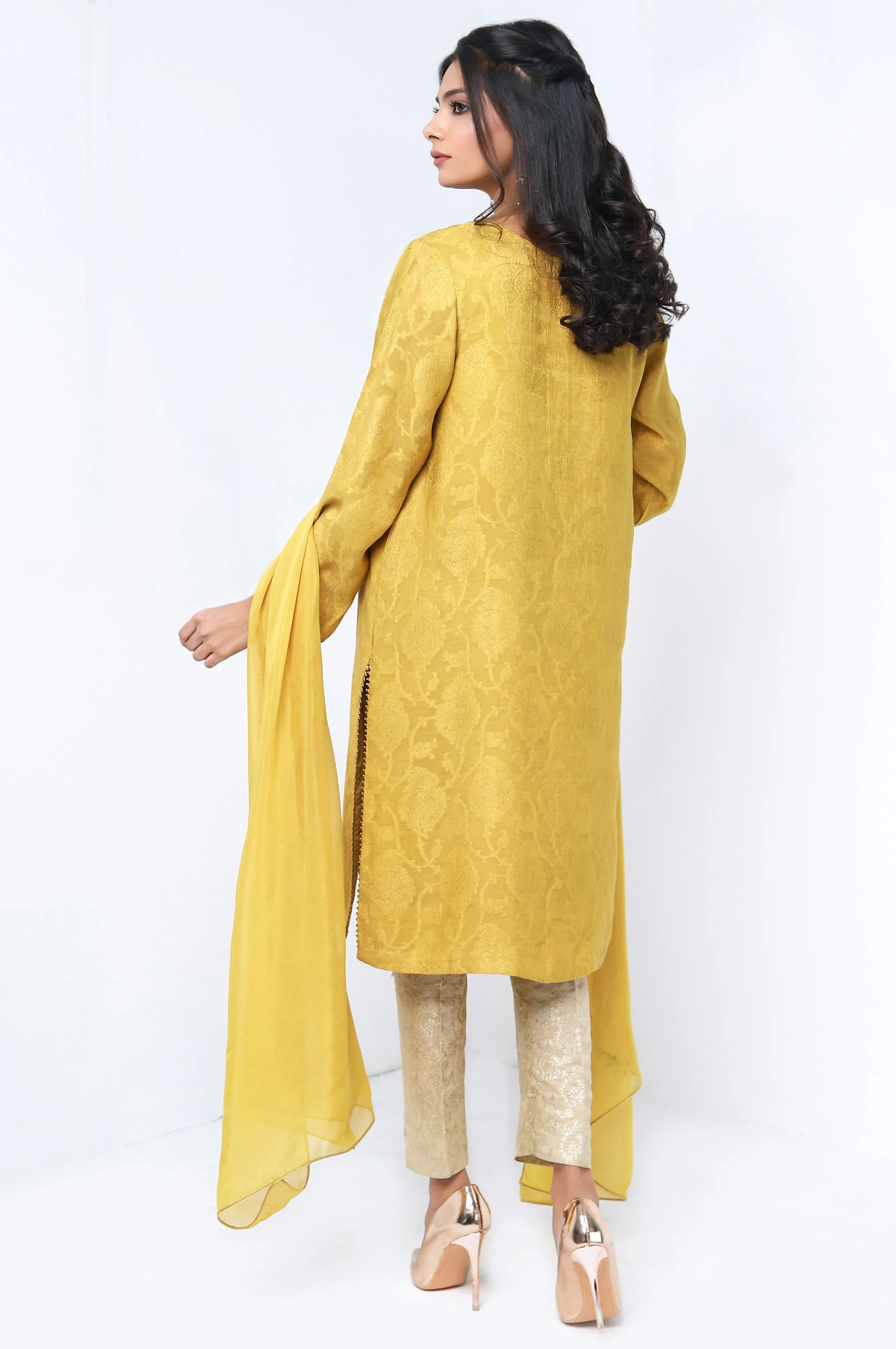 Stitched 2 Piece Self Jacquard Embroidered Shirt - Image 2