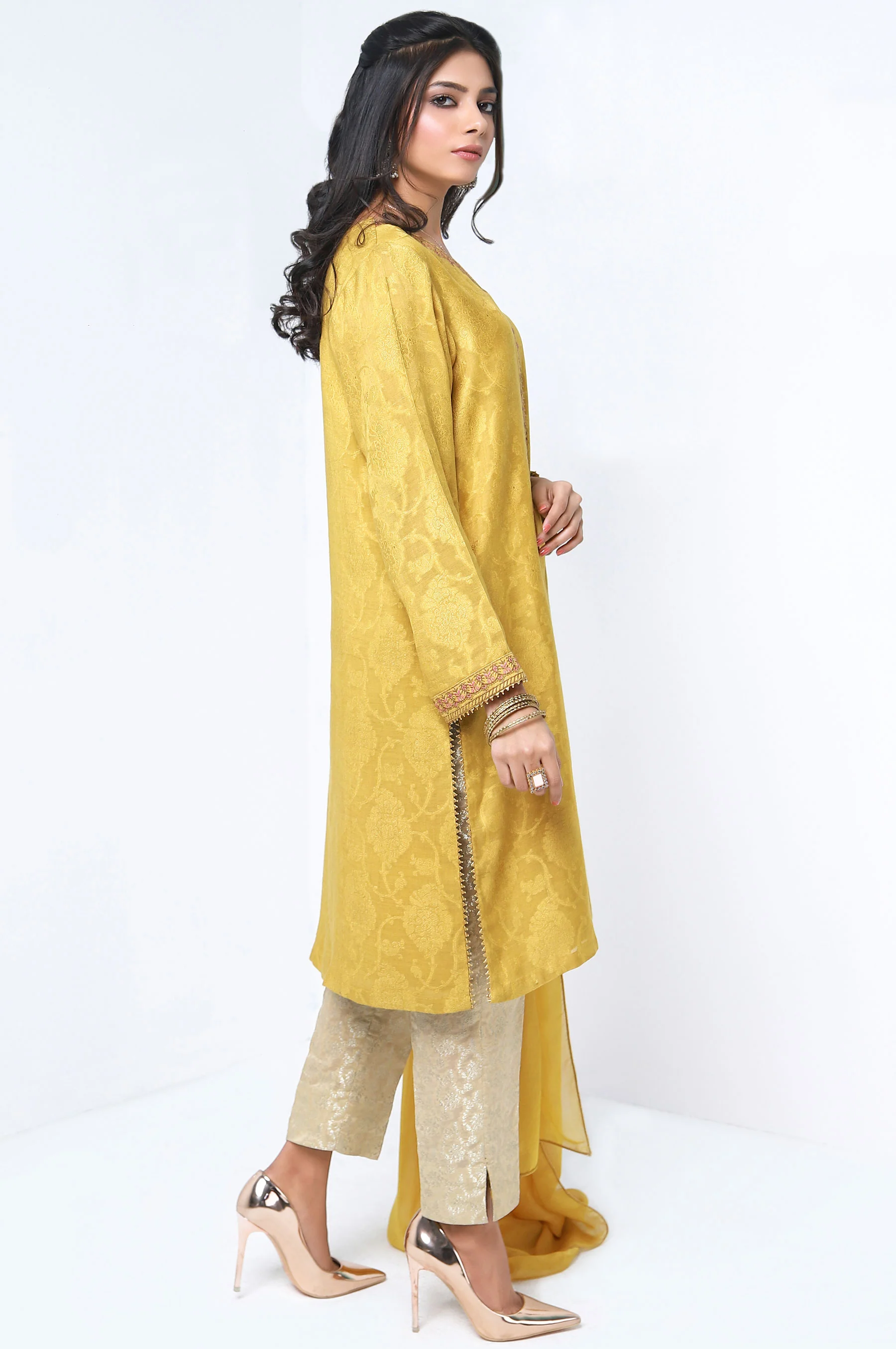 Stitched 2 Piece Self Jacquard Embroidered Shirt - Image 3
