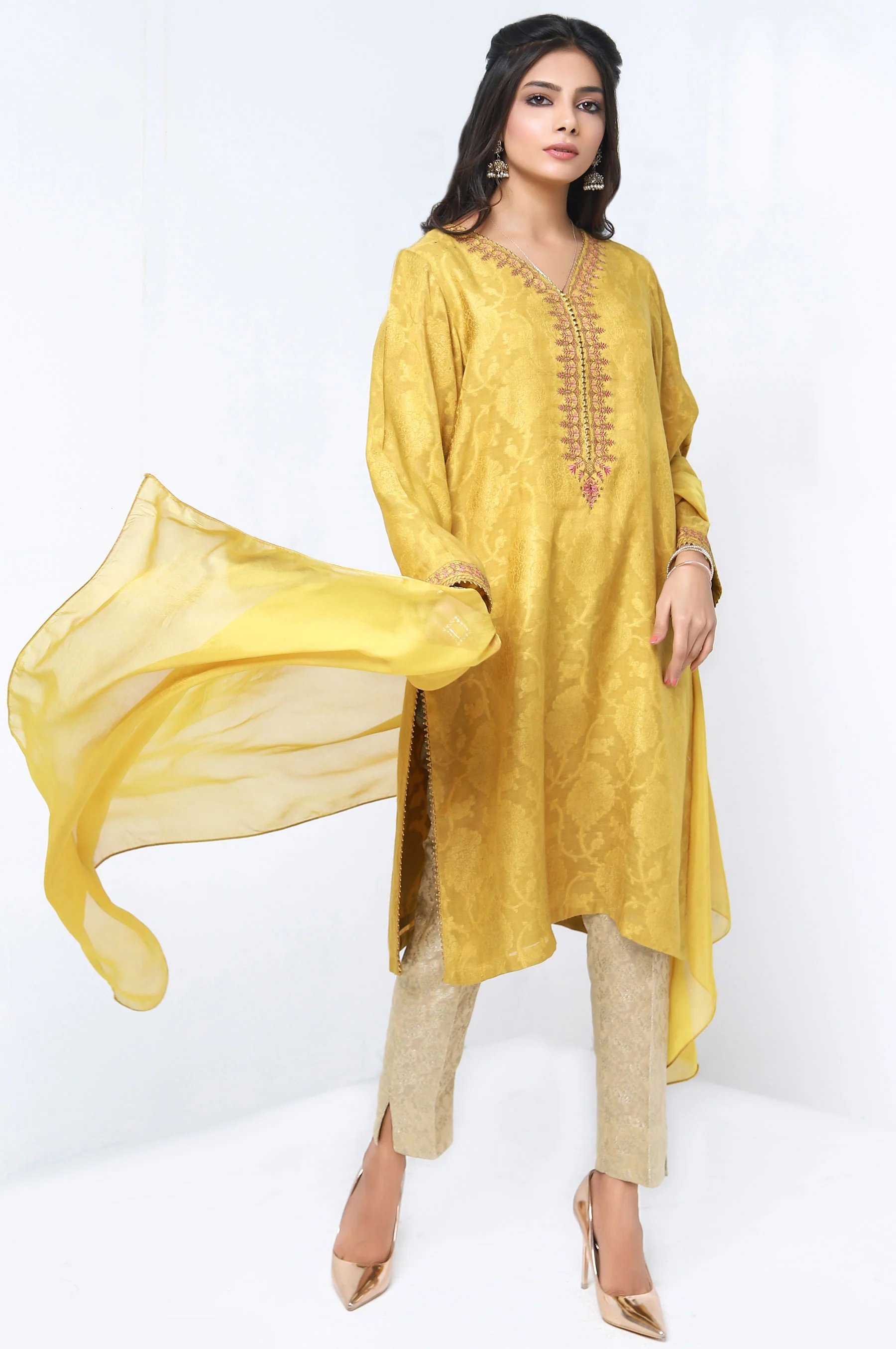 Stitched 2 Piece Self Jacquard Embroidered Shirt - Image 4