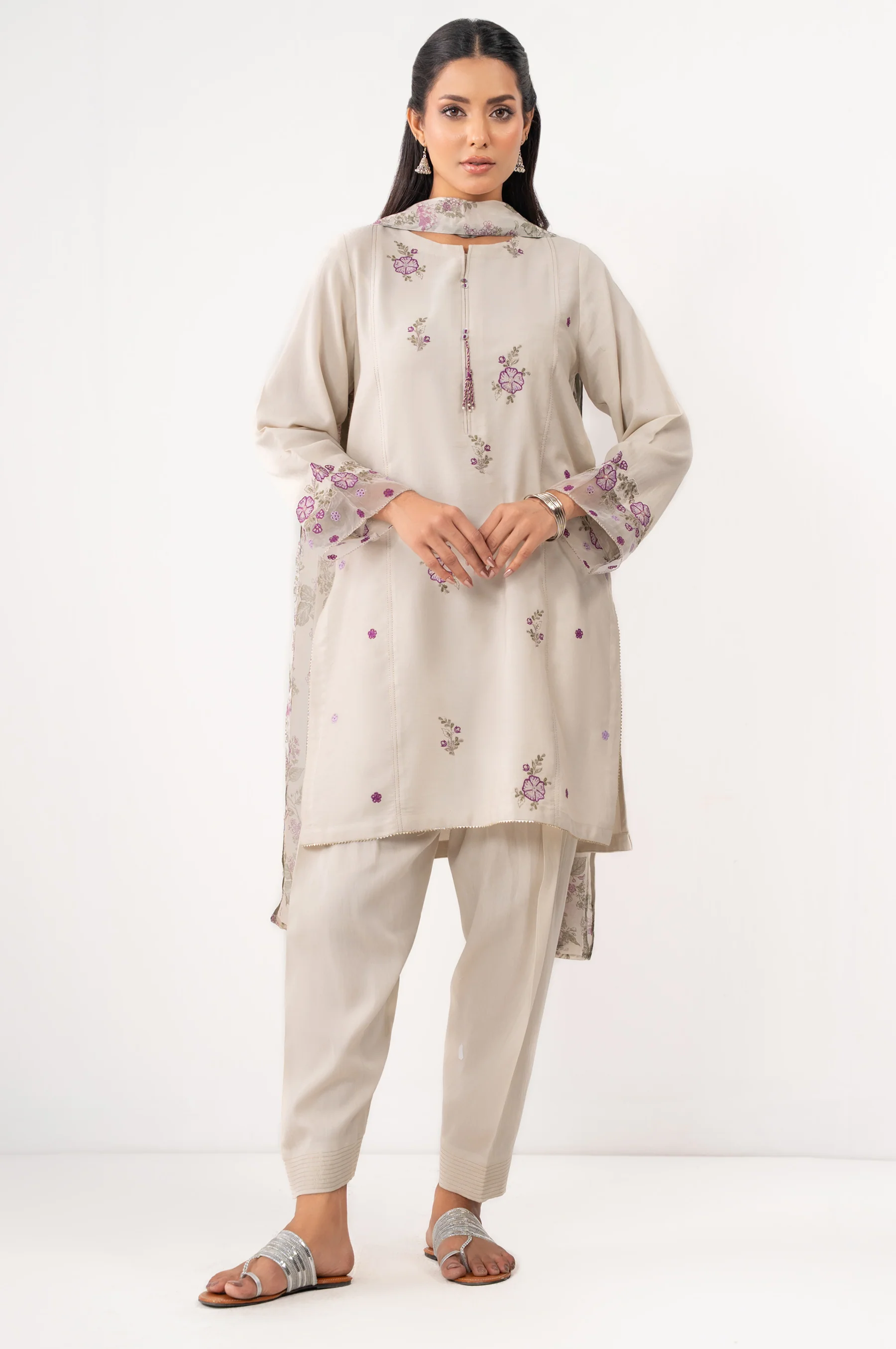 EMBROIDERED COTTON SATIN STITCHED SHIRT BOTTOM - Image 3