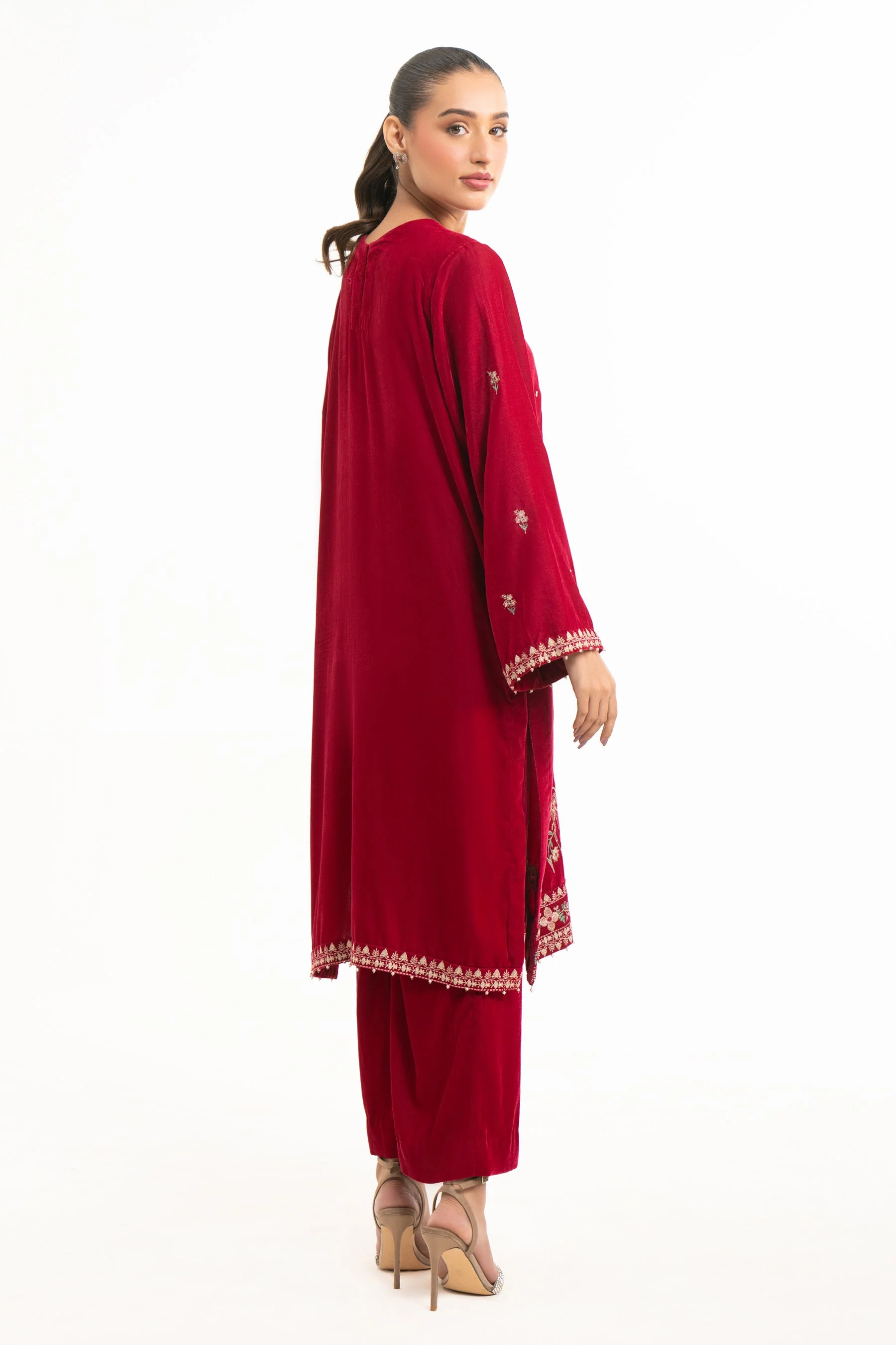 STITCHED EMBROIDERED VELVET SHIRT BOTTOM (FACTORY E-OUTLET) - Image 4